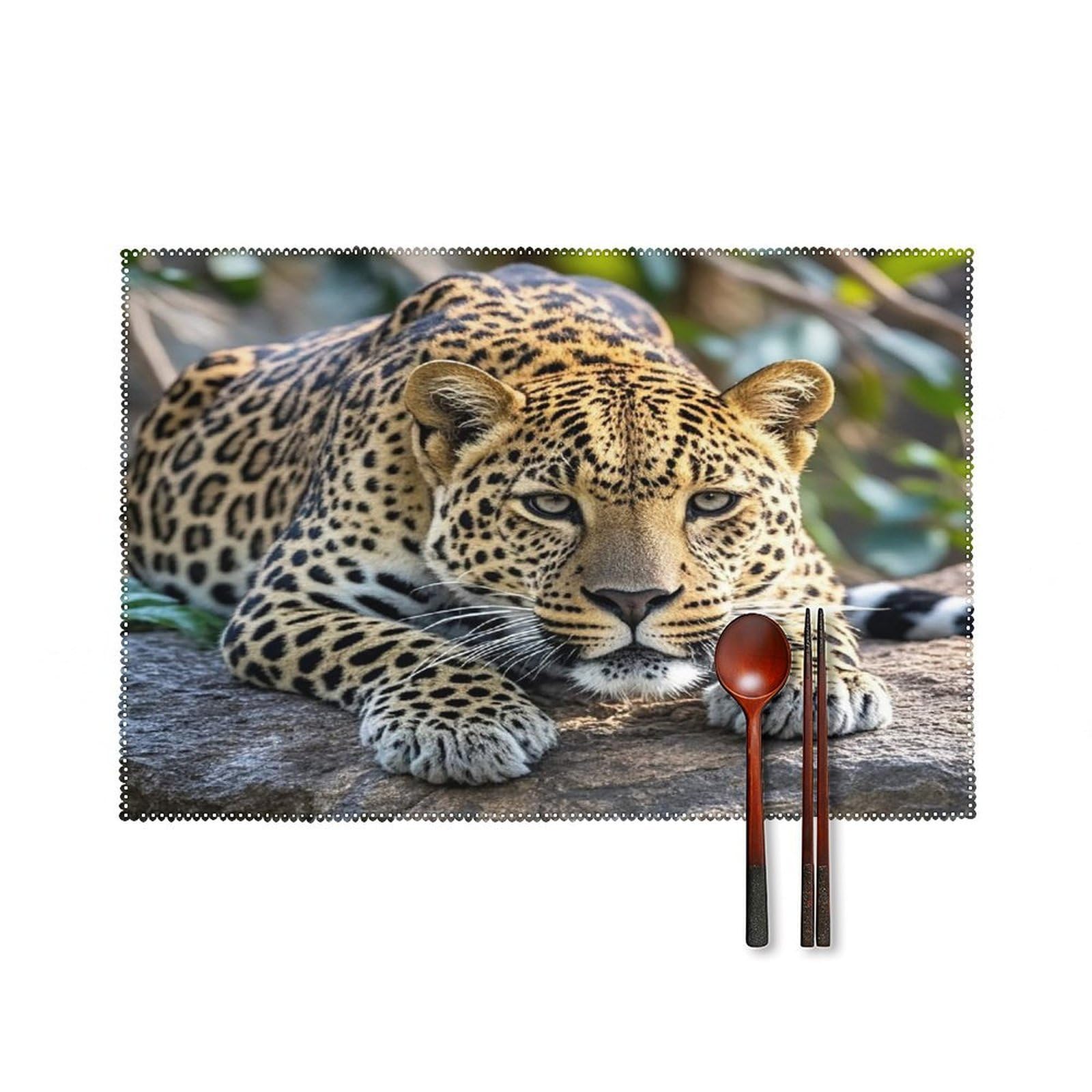 Leopard on The Stone Placemats Set of 6 Heat Resistant Non-Slip Table Mats Washable Indoor Outdoor Place Mats Rustic Vintage Seasonal Placemat for Kitchen Dining Outdoor Party Table Decor