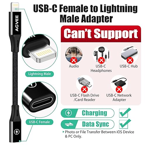 Miniatura 2 de AGVEE Adaptador de cable USB-C hembra a Lightning de 4 pulgadas, 30 W, tipo C a 8 pines, conector de sincronización de datos para iPhone 13, 12, 11,