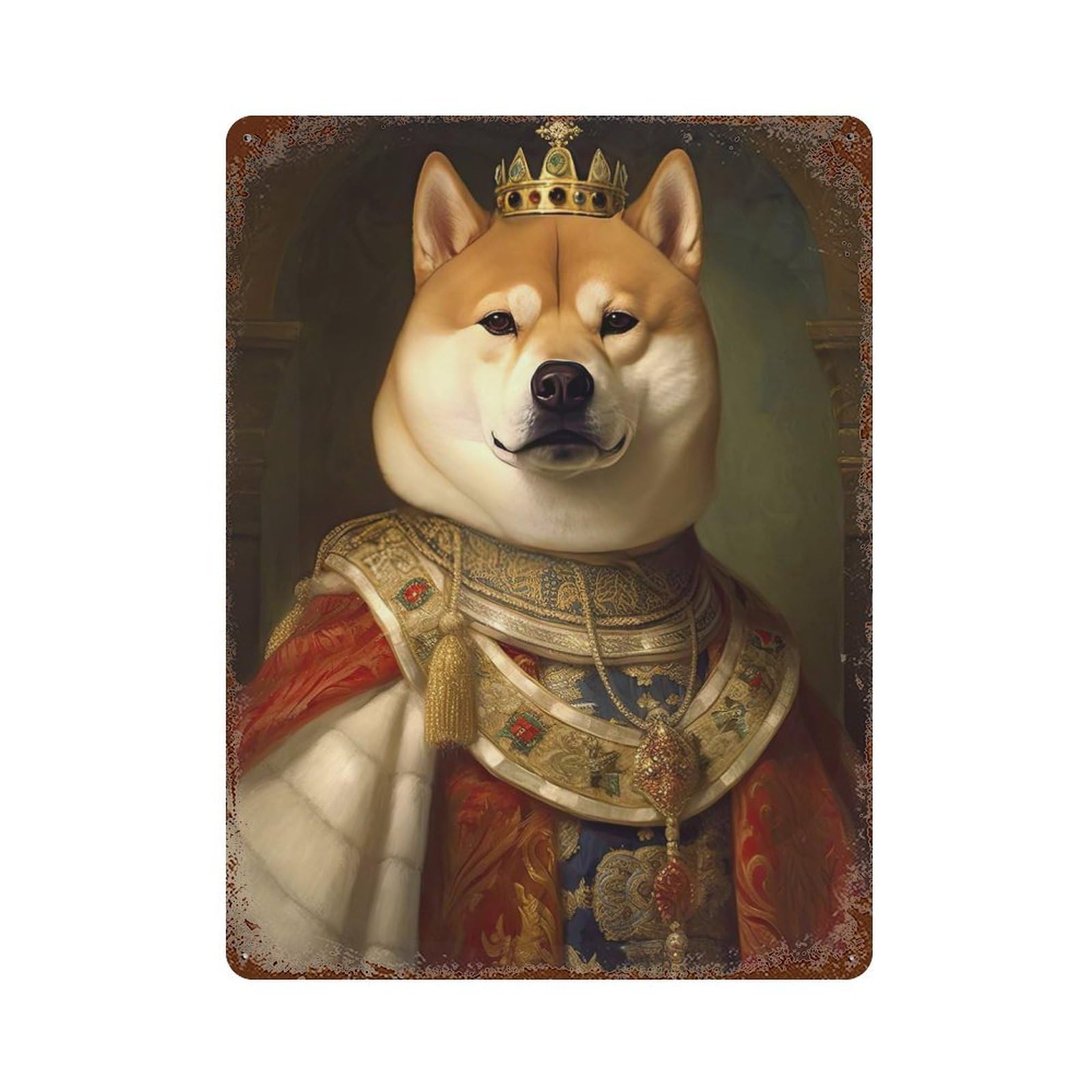 Shiba Inu The King Retro Metal Sign 15.7"x11.8", Classic Wall Plaque for Basement, Hobby Room And Garage Decor
