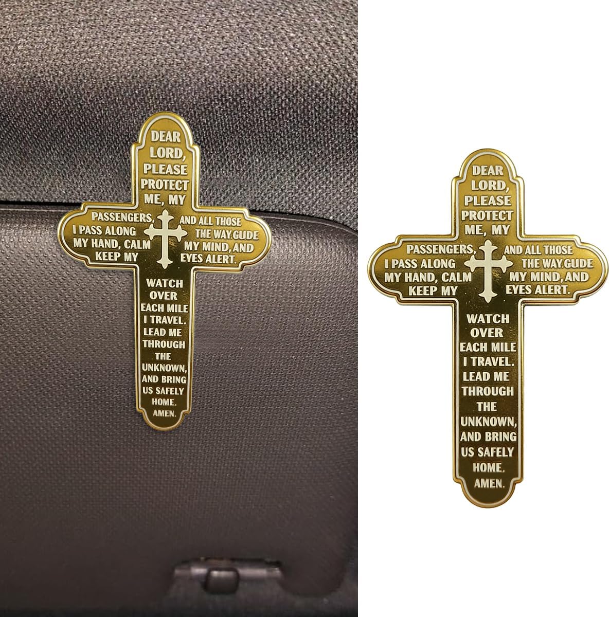 Cross Car Sun Visor Clip, Faith Driver Prayer Automotive Visor Ornament, Blessing Safe Travel Vehicle Decoration Accessories for Men & Women(Gold)