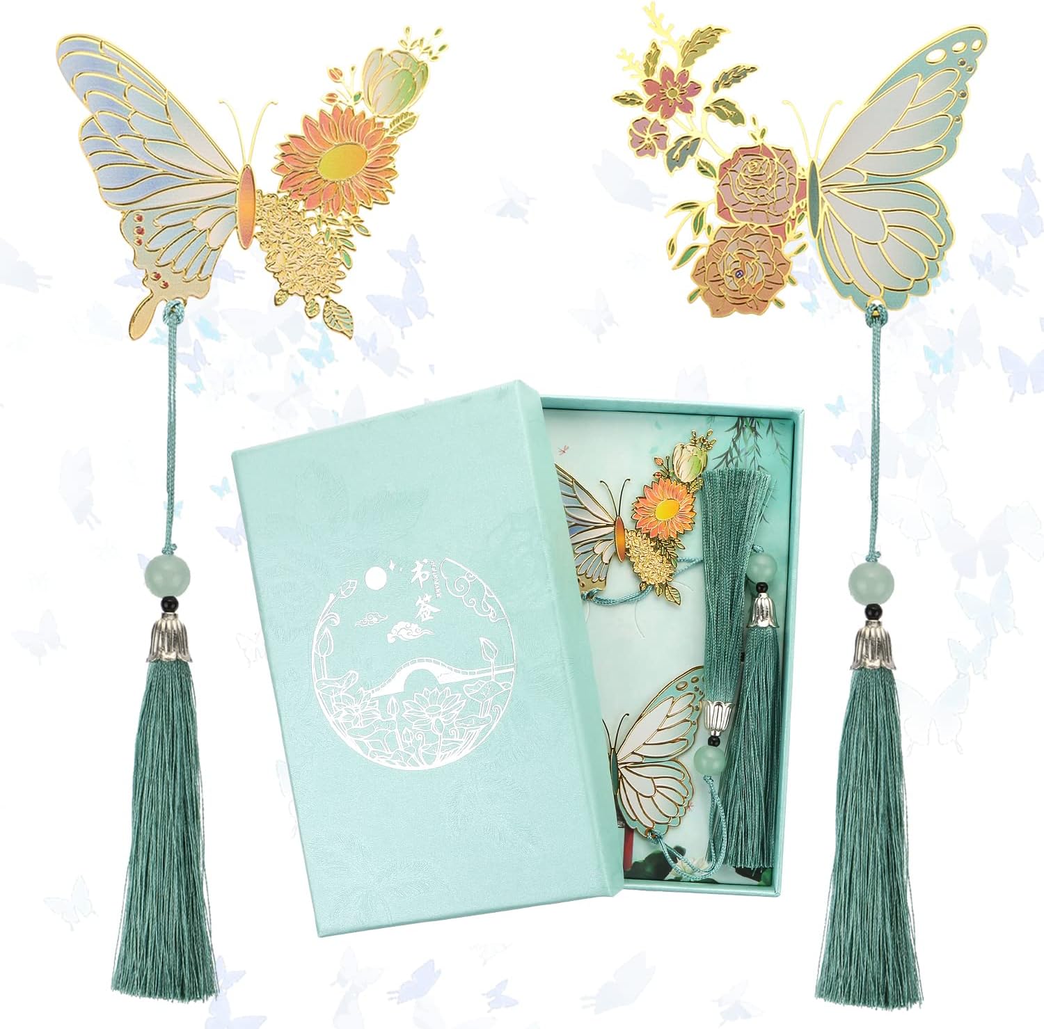 BENOSPACE 2Pcs Butterfly Bookmarks Cute Funny Metal Flower Bookmark for Women Hollow Trim Book Page Markers for Book Lovers Friend Readers Teacher Appreciation Gifts Valentine Mother's Day Christmas
