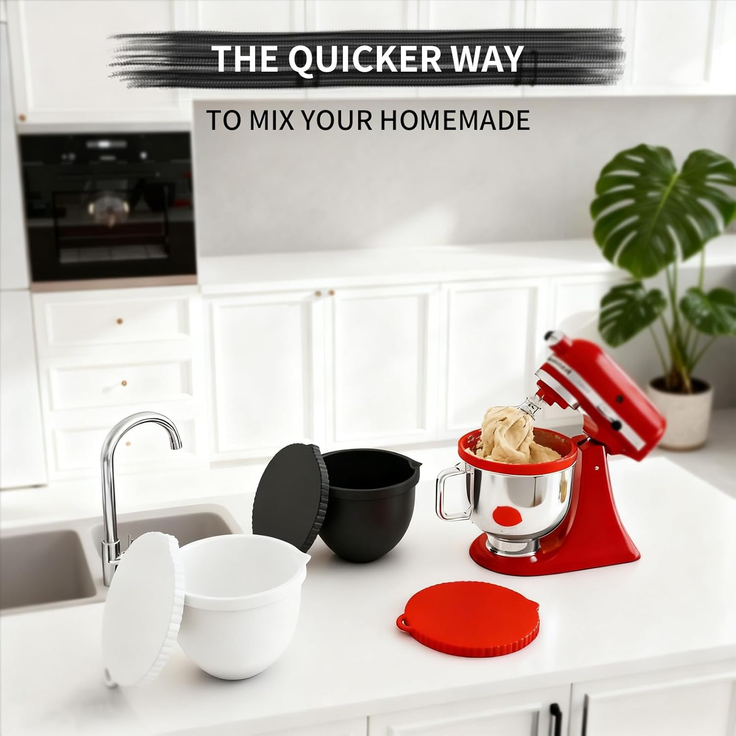 Thickened Silicone Liners for KitchenAid Mixer, 5 Quart Stand Mixer Accessories, Mixaid Silicone Liners for Kitchenaid, Heat-Resistant, Dishwasher Safe, Non-Slip Base- 3 Pack