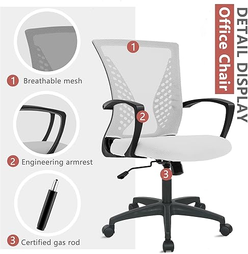 Miniatura 5 de PayLessHere Silla ergonómica de malla para juegos de oficina, sillas de escritorio ajustables con ruedas giratorias de 360 grados, reposabrazos