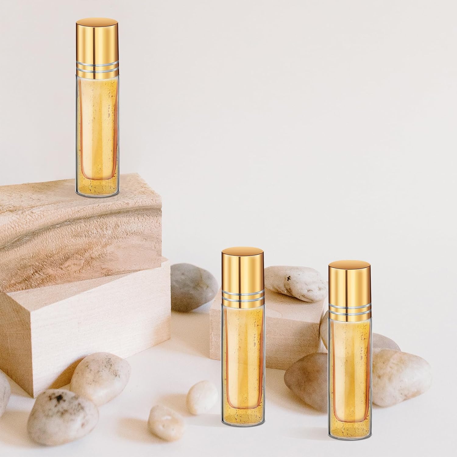 VICASKY 15pcs Refillable Roller Bottles Set 10ml Small Empty Perfume Roller Containers for Essential Oils Travel Cosmetic Use