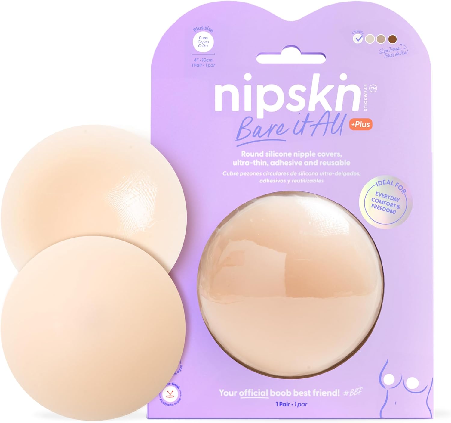 NIPSKIN Nipple Covers for Women - Reusable Breast Petals - Medium & Plus Size - Bare It All Collection
