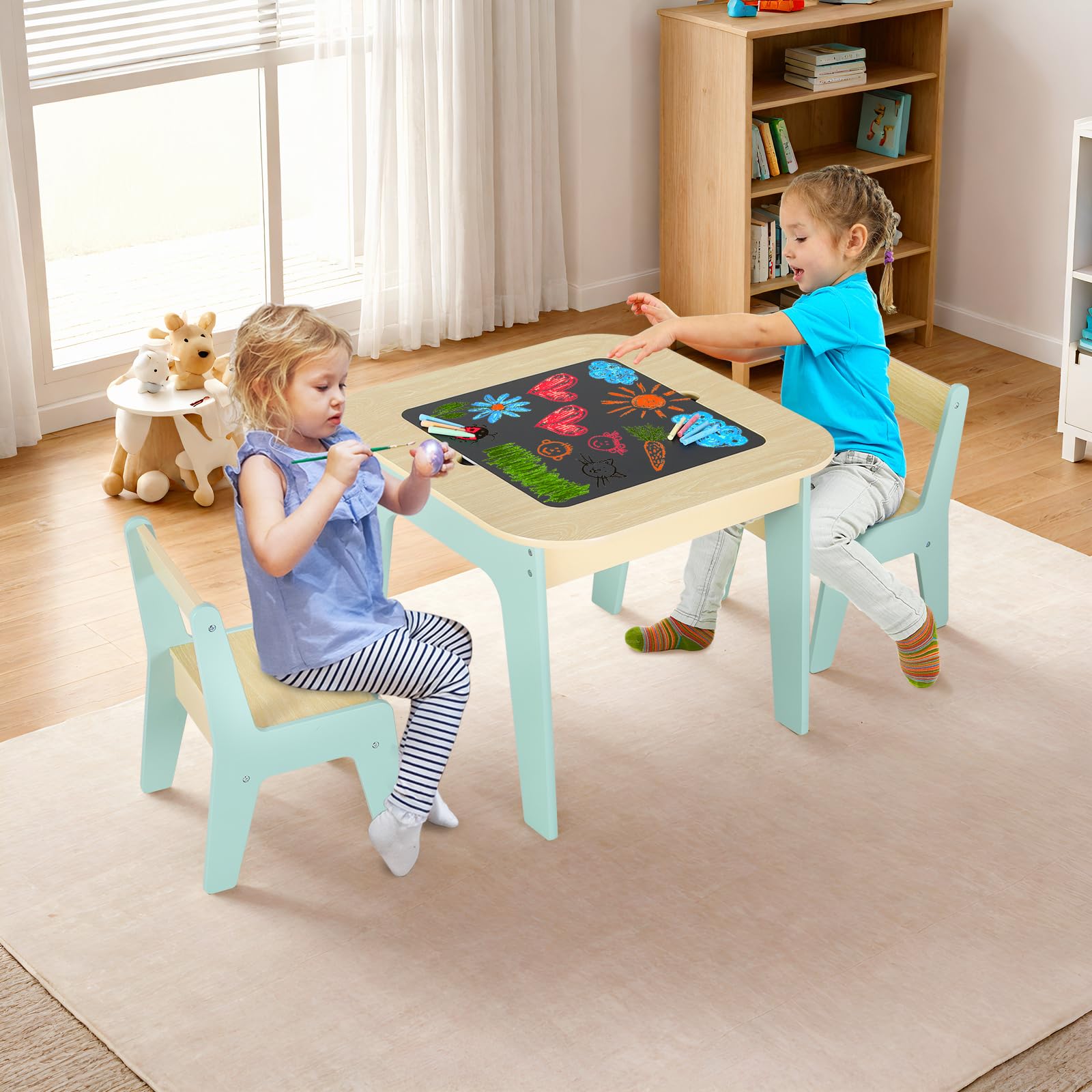 Coffre à Jouets Enfant 106 Cm – 2 Tiroirs + 2 Armoires + Compartiment Ouvert – Naturel & Anti-basculement Meuble De Rangement Enfant