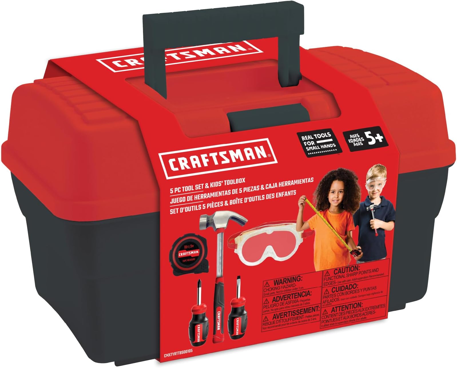 Craftsman Tool Box+Set 4-5 pcs PH Mini Screwdriver, Flat Mini Screwdriver, Tape Measure, Safety Goggles, Toolbox
