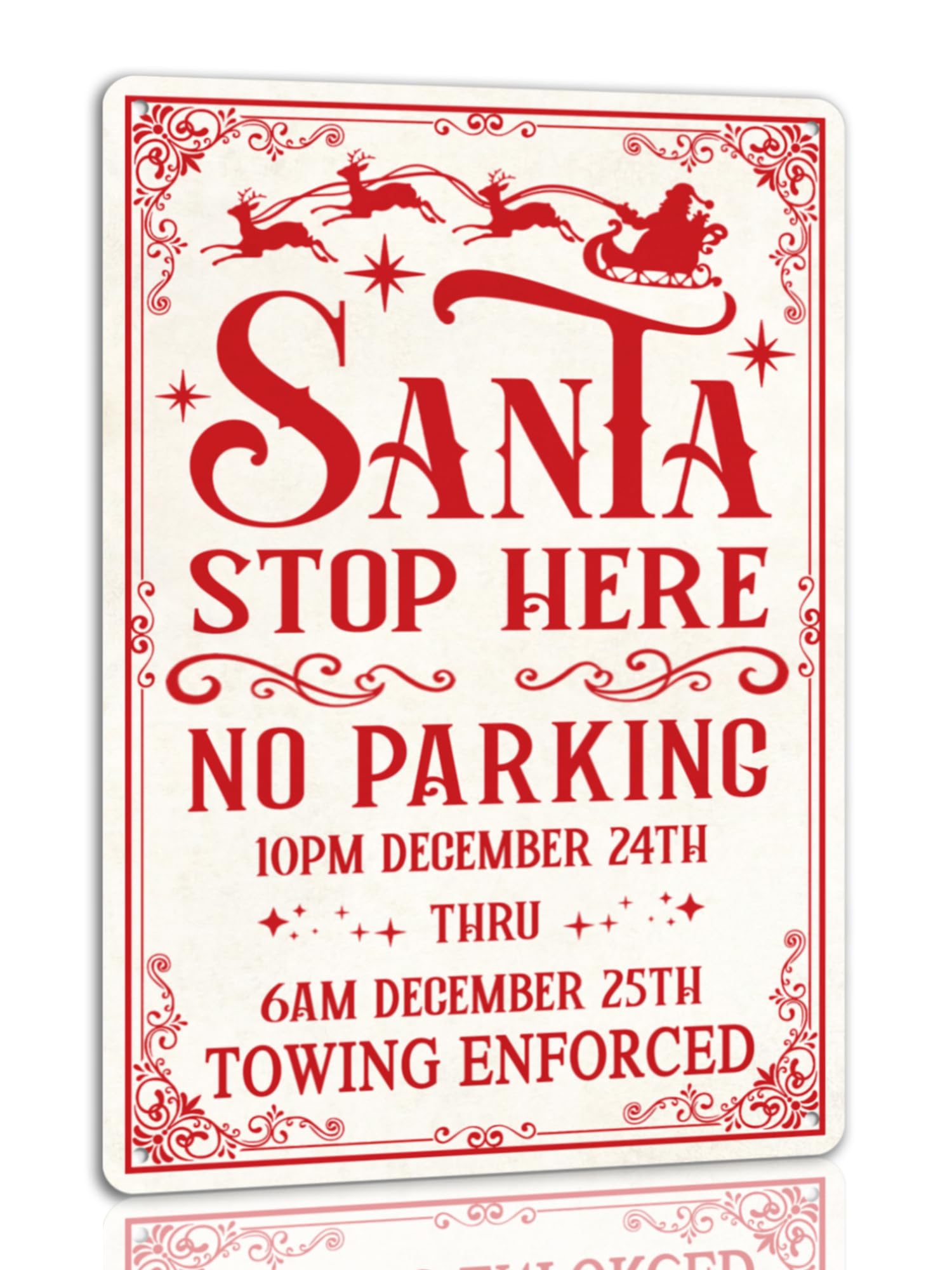 SMAZDFXX Santa Stop Here No Parking Tin Sign Funny Christmas Metal Signs Retro Santa Sign Christmas Wall Art Decor For Home Cafe Shop 8"x12"