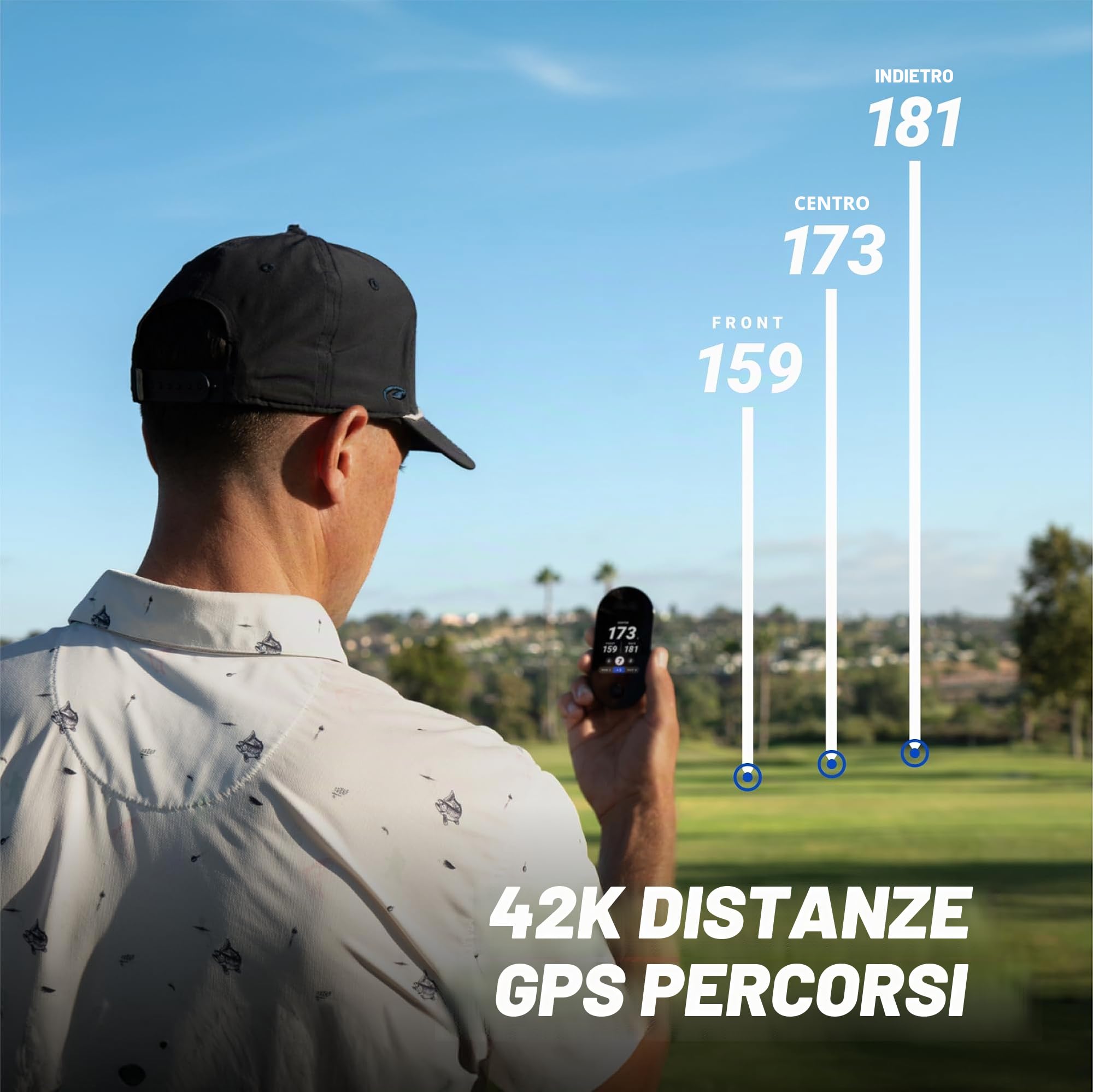 Blue Tees Golf Ringer - GPS magnetico palmare touch screen, ricerca distanza golf impermeabile, oltre 40.000 campi precaricati, batteria più di 10 ore, striscia magnetica integrata