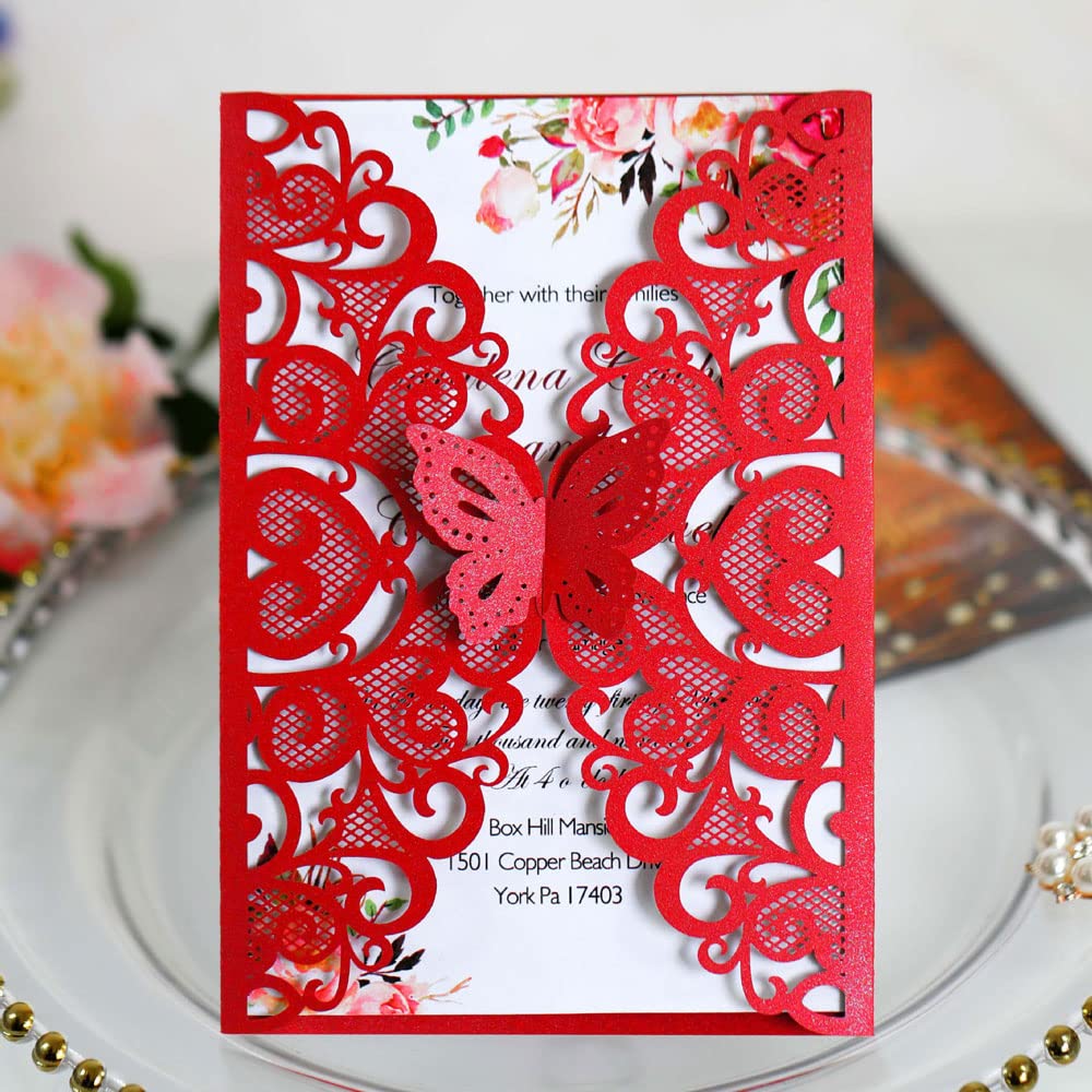 Cartes d'invitation de mariage en dentelle blanche découpée laser avec enveloppes
