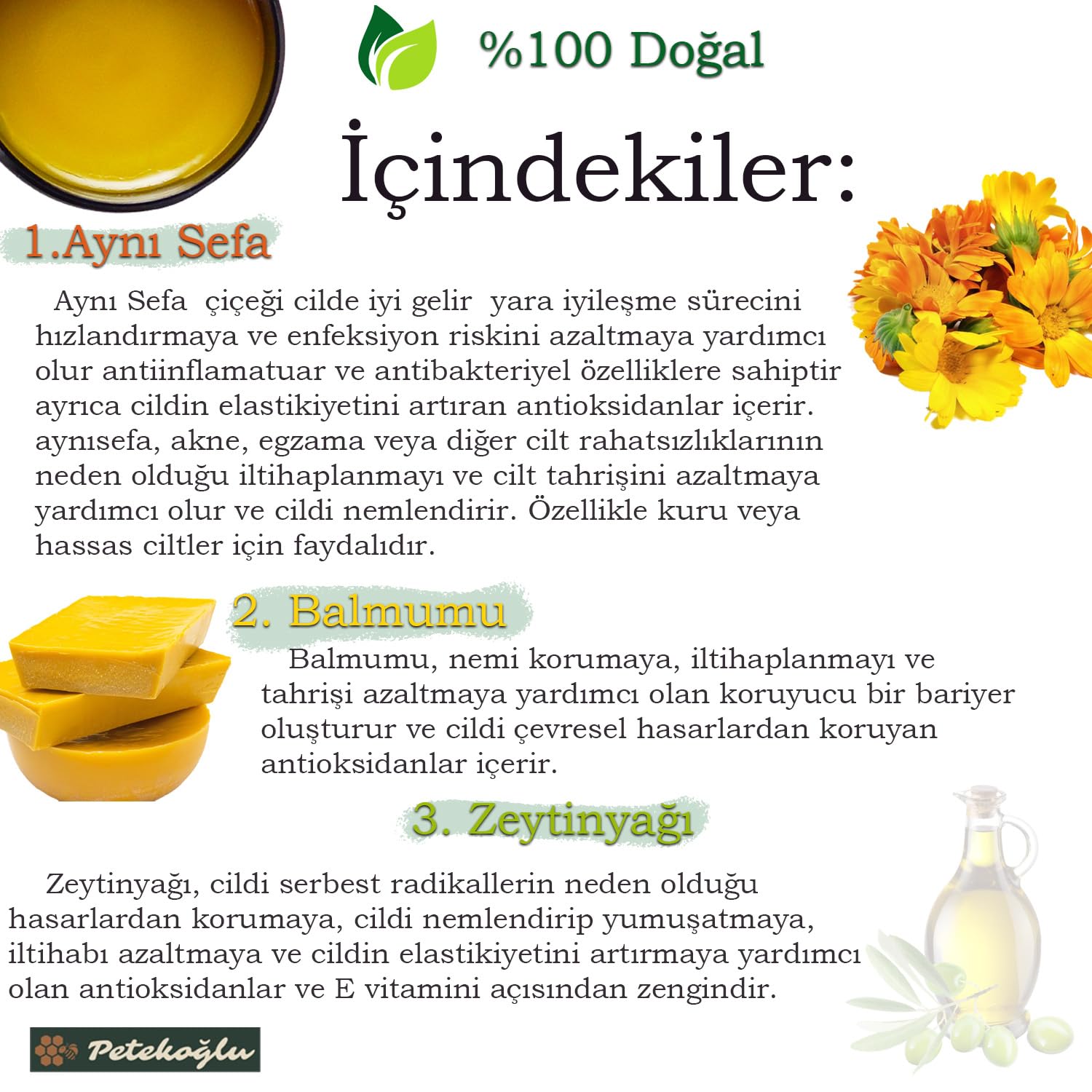 Petekoğlu (50ML) Aynısefa Balmumu Zeytinyağlı Krem El Yapımı%100 Doğal