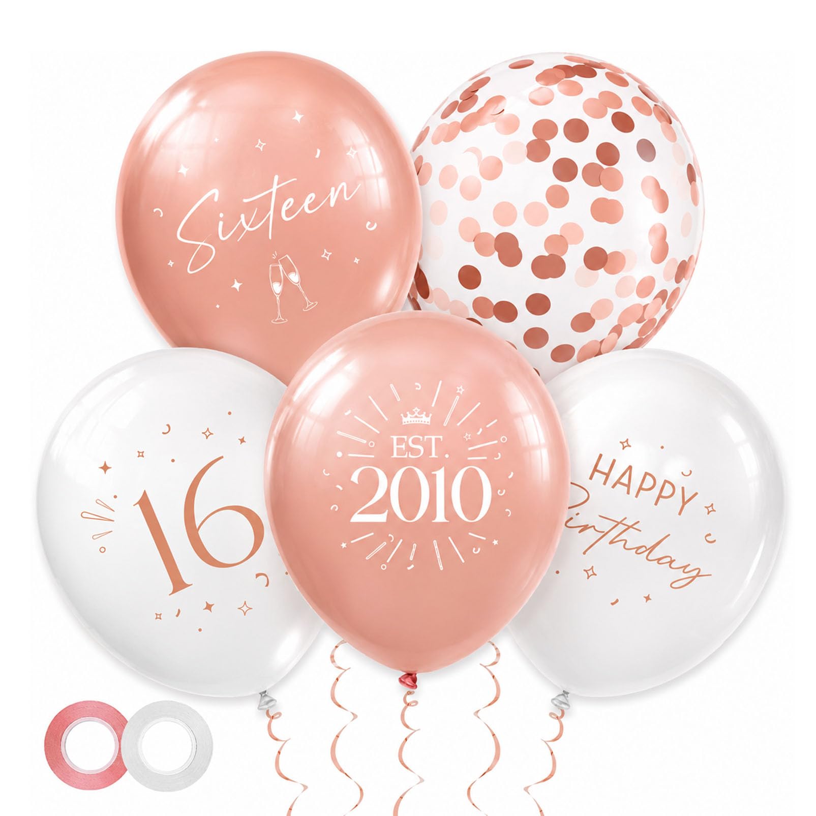 16th Birthday Balloons Decorations - 30 Pack Rose Gold Birthday Decorations for Women Girls - Sixteen Birthday Latex Confetti Balloons with Ribbon for 16 Year Old Women Anniversary Party Celebration