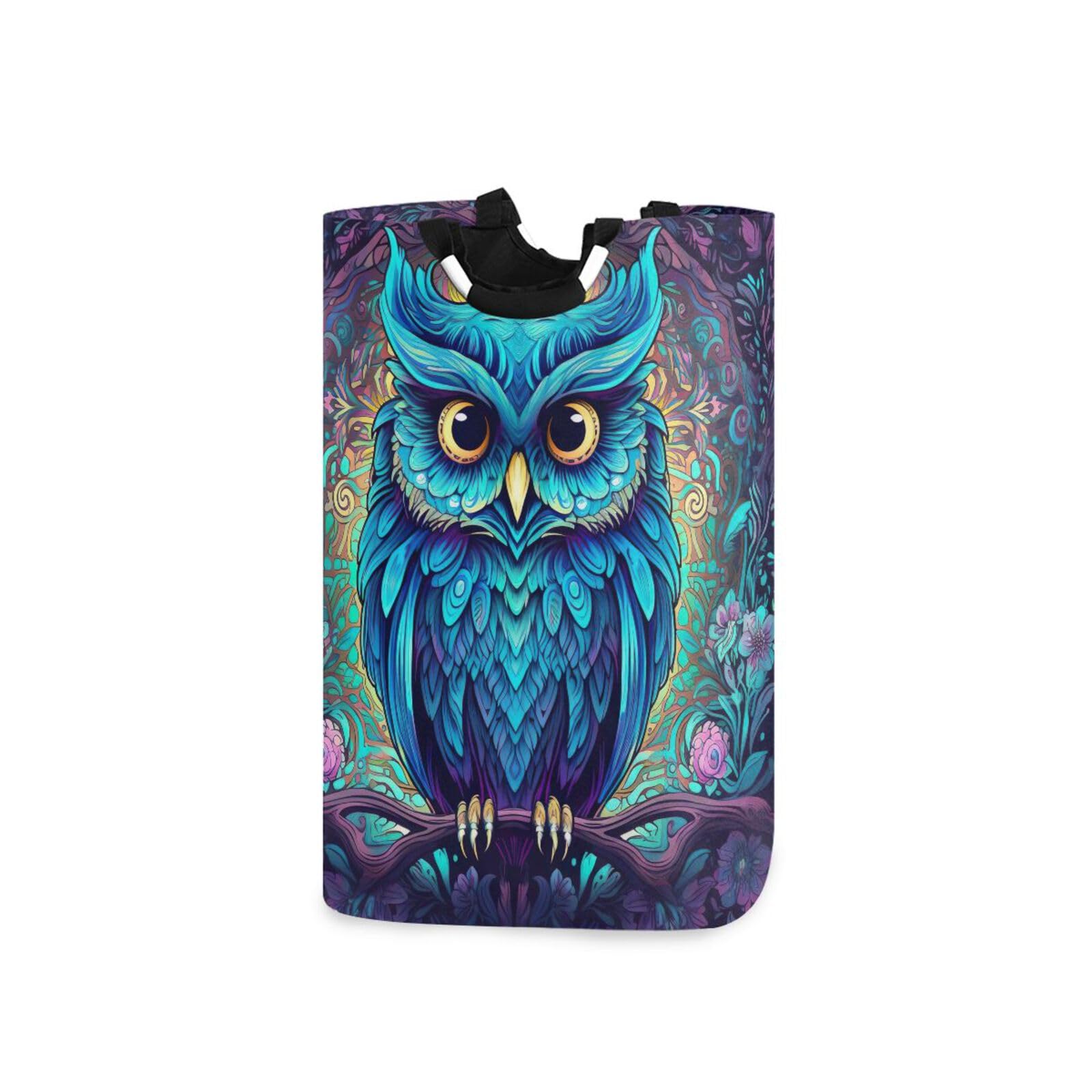 Jihqo Laundry Hamper Basket Forest Owl Collapsible Nursery Storage Bin Waterproof Clothing Baskets for Home Bedroom Bathroom Washing Room