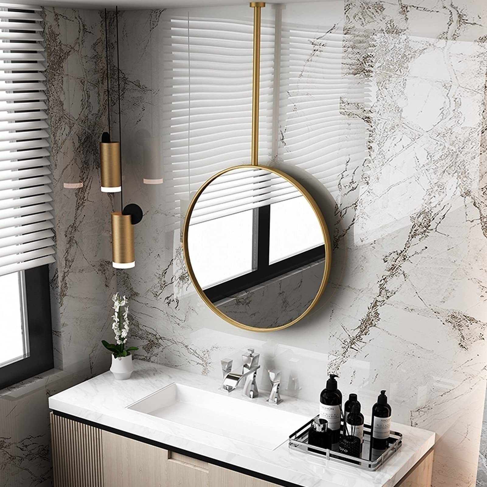 Nordic lustro montowane na suficie toaleta łazienkowa próżność koło do golenia wiszący pręt lustro wejście szatnia lustro dekoracyjne-konfigurowalne lustro wiszące z metalowym wysięgnikiem (