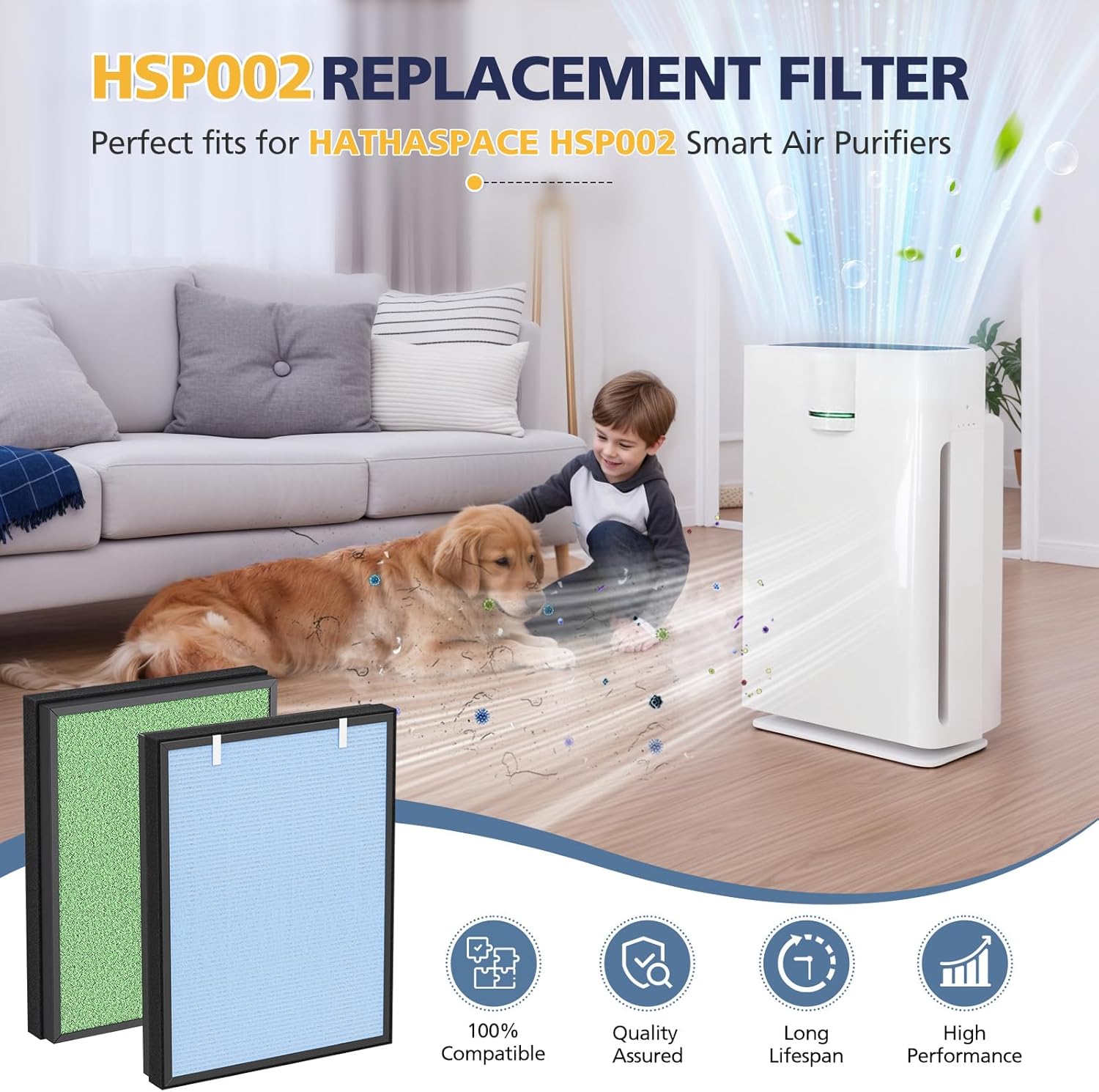 2 Pack HSP002 Replacement Filter Compatible with HATHASPACE HSP002 Smart Air Purifiers, 4-in-1 HEPA and Activated Carbon Filter - Image 2