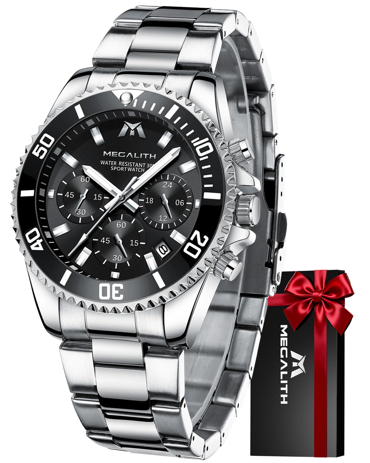 Mens Watches Chronograph Stainless Steel Watches for Men Waterproof Designer Mens Wrist Watches Dress Luminous Date Quartz Watch, Gifts for Men