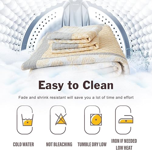 Vista 7 de Y-PLWOMEN Juego de edredón Queen – Juego de edredón 100% algodón, ligero, reversible, floral, para todas las estaciones, amarillo/blanco/gris, 3