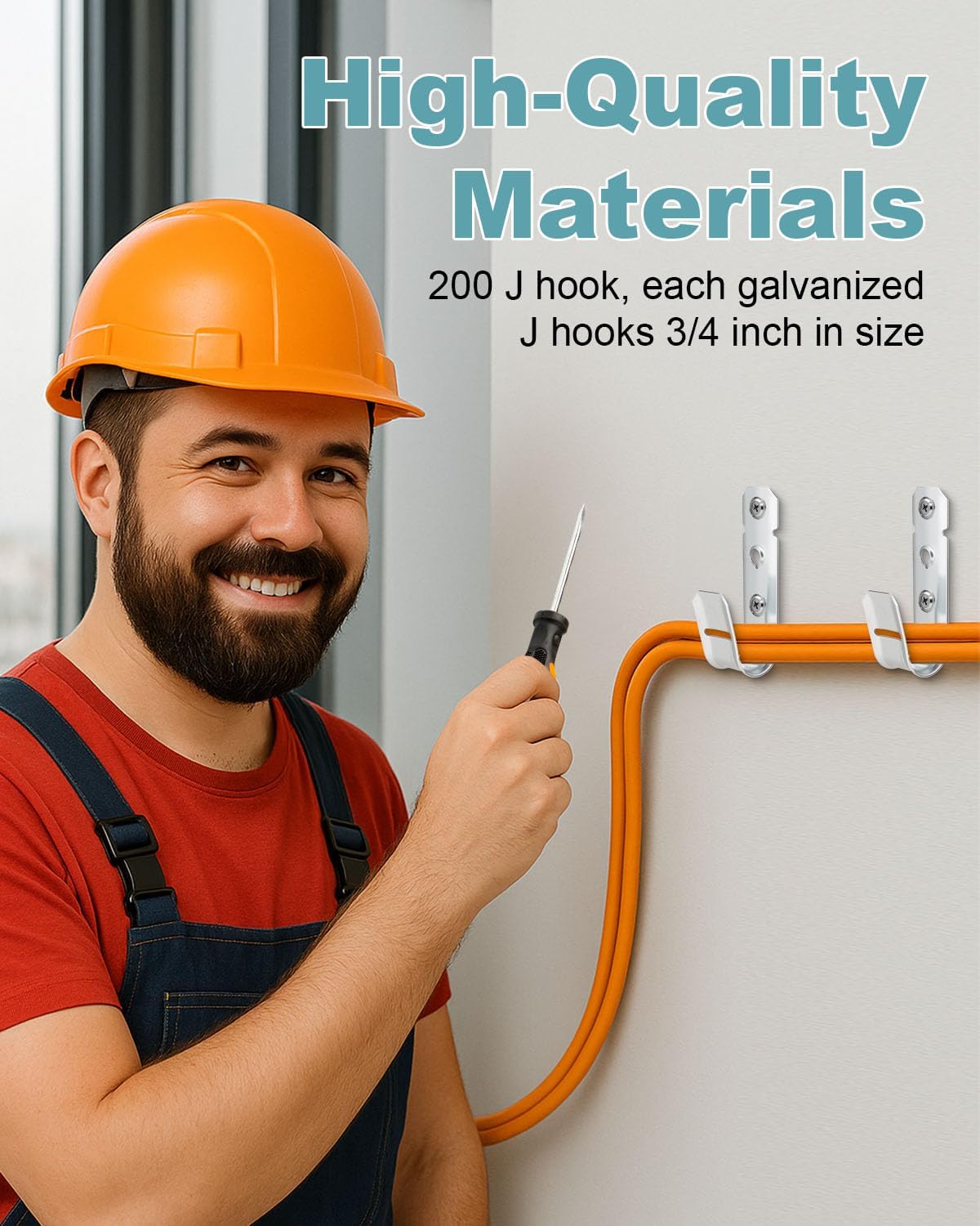 200 Pcs Cable Support J-Hook, 3/4 Inch Cable Hooks for Hanging, Wall Mount Galvanized j Hooks for Cable and Wire Management