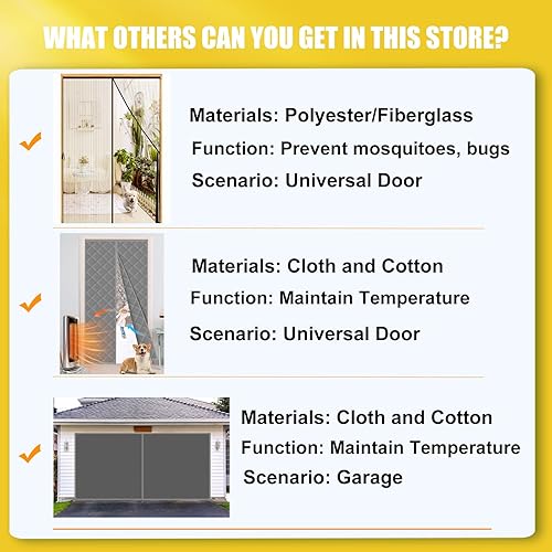 Miniatura 46 de Puertas mosquiteras de garaje para 1 coche-8 x 7 pies, fibra de vidrio, 49.38 oz/3.1 libras, duradera, resistente, magnética, para puerta de garaje