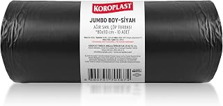 Ağır Sanayi Çöp Torbası Jumbo Boy Siyah 10'lu 80x110 cm, Dayanıklı & Sızdırmaz, Çift Katlı, Geri Dönüştürülebilir Çöp Poşeti, Fabrika, Şantiye, Sanayi, Restoran, Otel, Hastane, Atölye