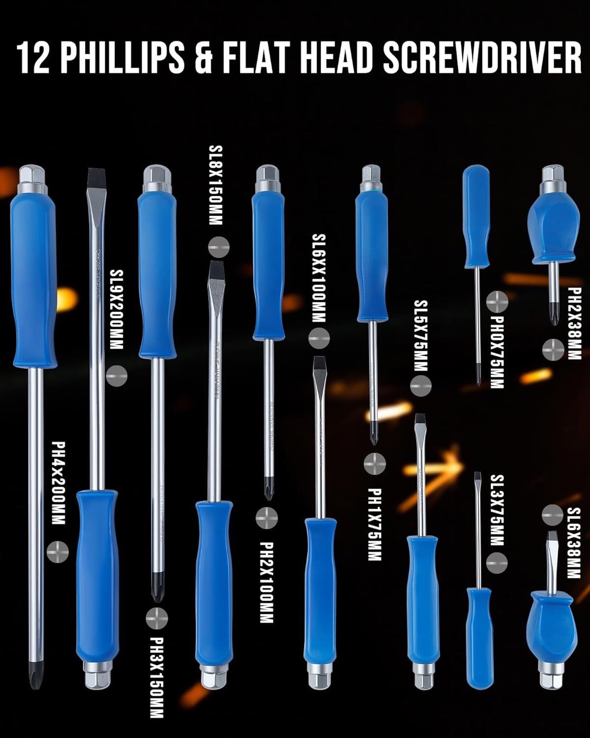 Lichamp 12-Piece Screw Driver Set Heavy Duty, Go-Thru Magnetic Screwdriver Set Kit with High Torque 6 Phillips & 6 Flat Head Tips - Image 2