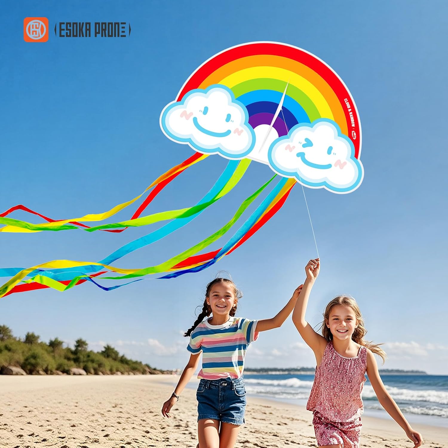 Spaceship Kite Easy to Fly for Kids and Adults with String Reel，Beach Kites for Outdoor Games and Activities (Rainbow Cloud, 1) image 3