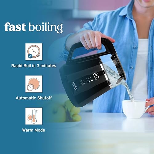 Miniatura 2 de NELO Hervidor eléctrico con 5 ajustes preestablecidos de control de temperatura, pantalla digital grande de temperatura, luces indicadoras LED