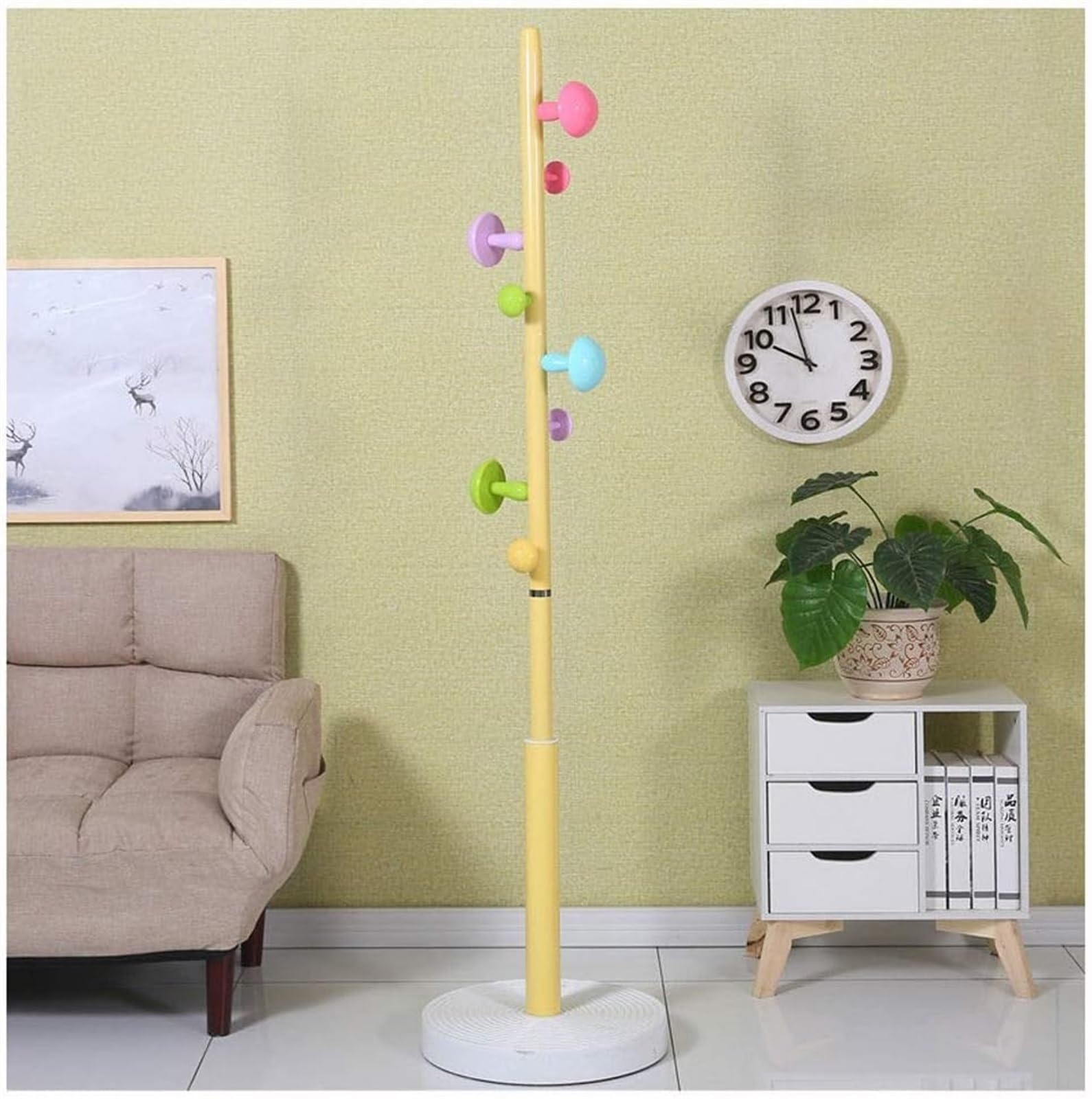 KIJyfgTR Coat Rack Free Standing Coat Rack, Metal Coat Hat Tree Coat Hanger Holder Coat Hook Entryway Hall Tree With 8 Hook(Yellow)