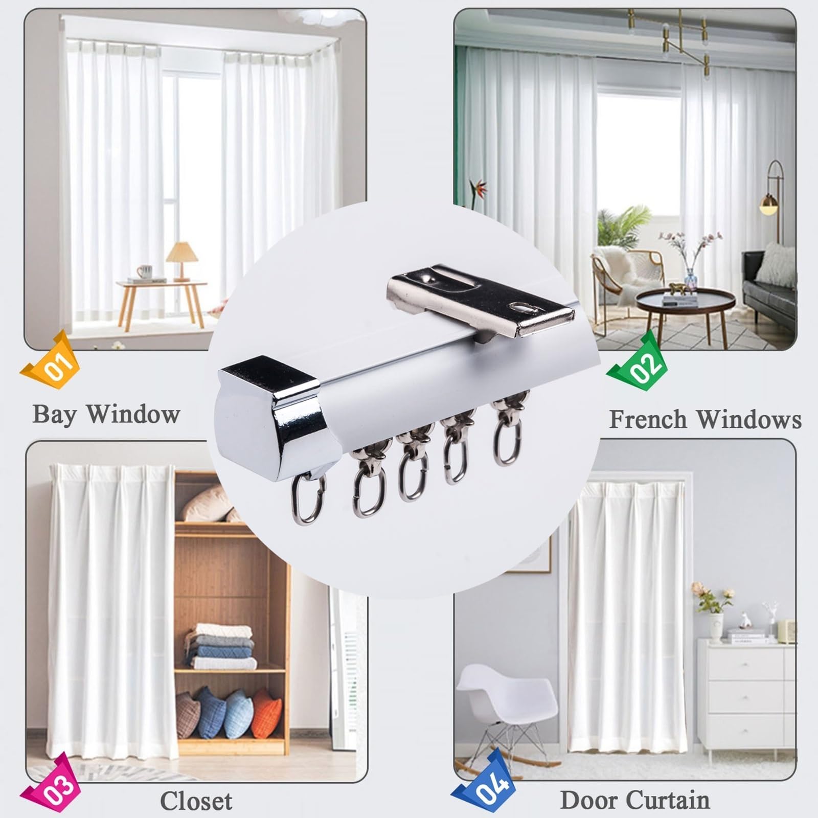 Binario Per Tende In Alluminio A Soffitto/Parete - Asta Metallica Resistente, 100-600 Cm, Con Carrelli E Staffe - Colore A Scelta - copertina