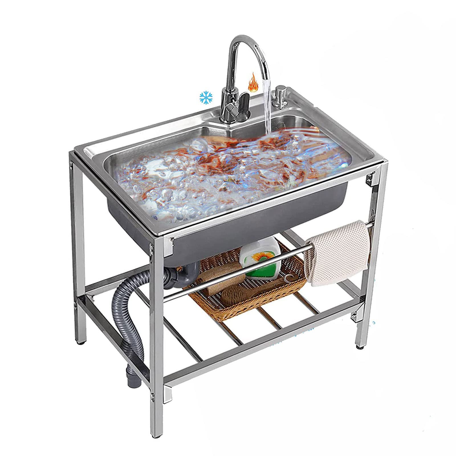 LMYSXAOZ Kitchen Sink Single Bowl Utility Stainless-Steel Handwashing Station for Garage Indoor Restaurant