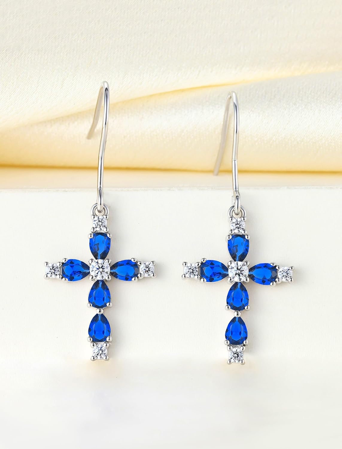 YL 925 Sterling Silver Cross Dangle Earrings Halo Birthstone Hook Earrings Religious Jewelry for Women