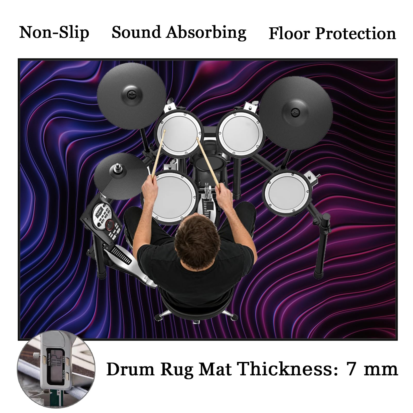140 x 120 cm Bateria Elektroniczna Dywan Bęben Dźwiękoszczelny Antypoślizgowy Dywan Akustyczny Bateria Do Elektronicznych Baterii Bębnowych Pump Kit i innych Instrumentów Muzycznych