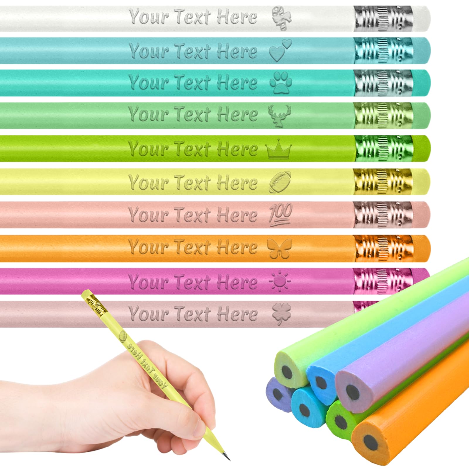 WolunLi Personalized Pencils Bulk - Customized Engraved Pencil with Name/Text/Logo - Custom Pencils #2 Triangular Perfect for Student,Office,Gifts