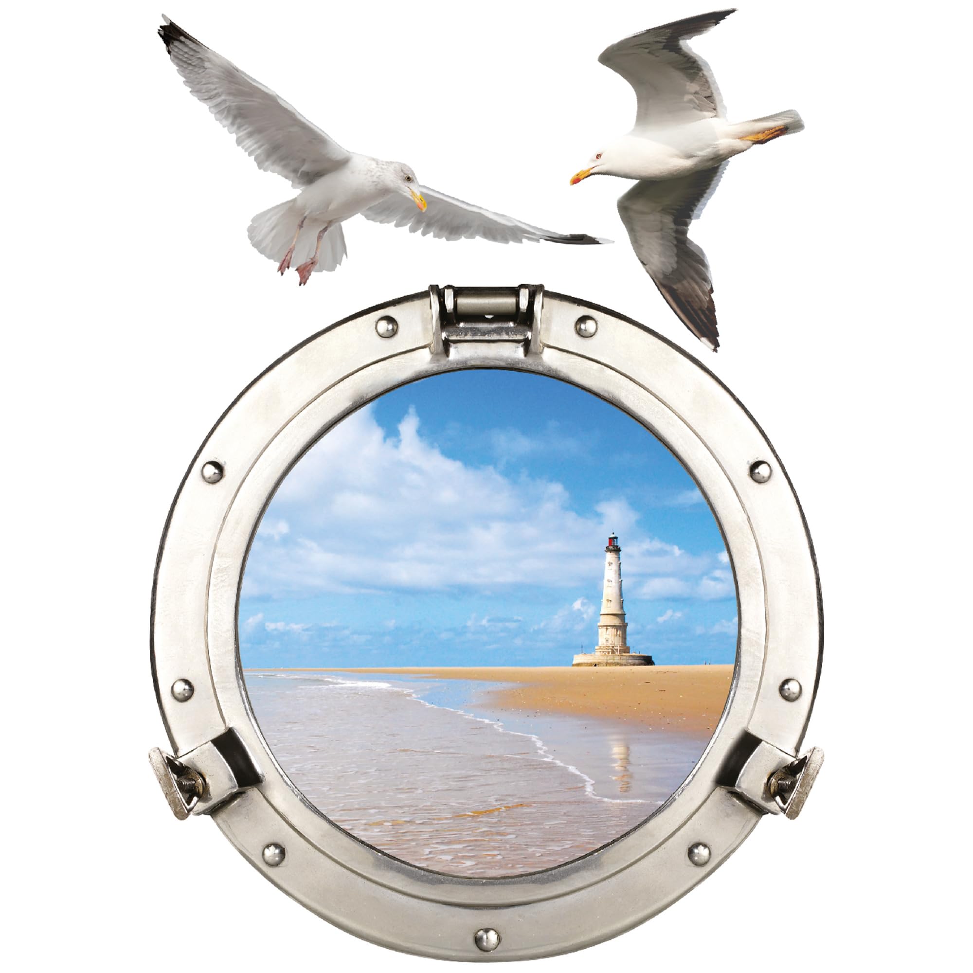 Sticker hublot trompe l'oeil phare deco pour masquer un mur abime