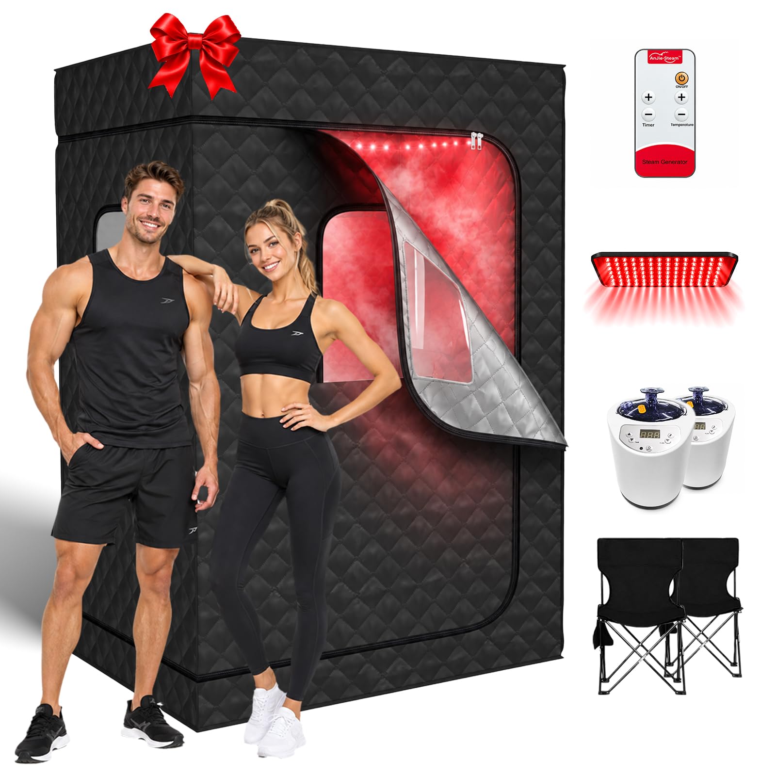 Portable Infrared 2 Person Saunas for Home,Sauna Box with 160 Leds Red Light Therapy,Stea…