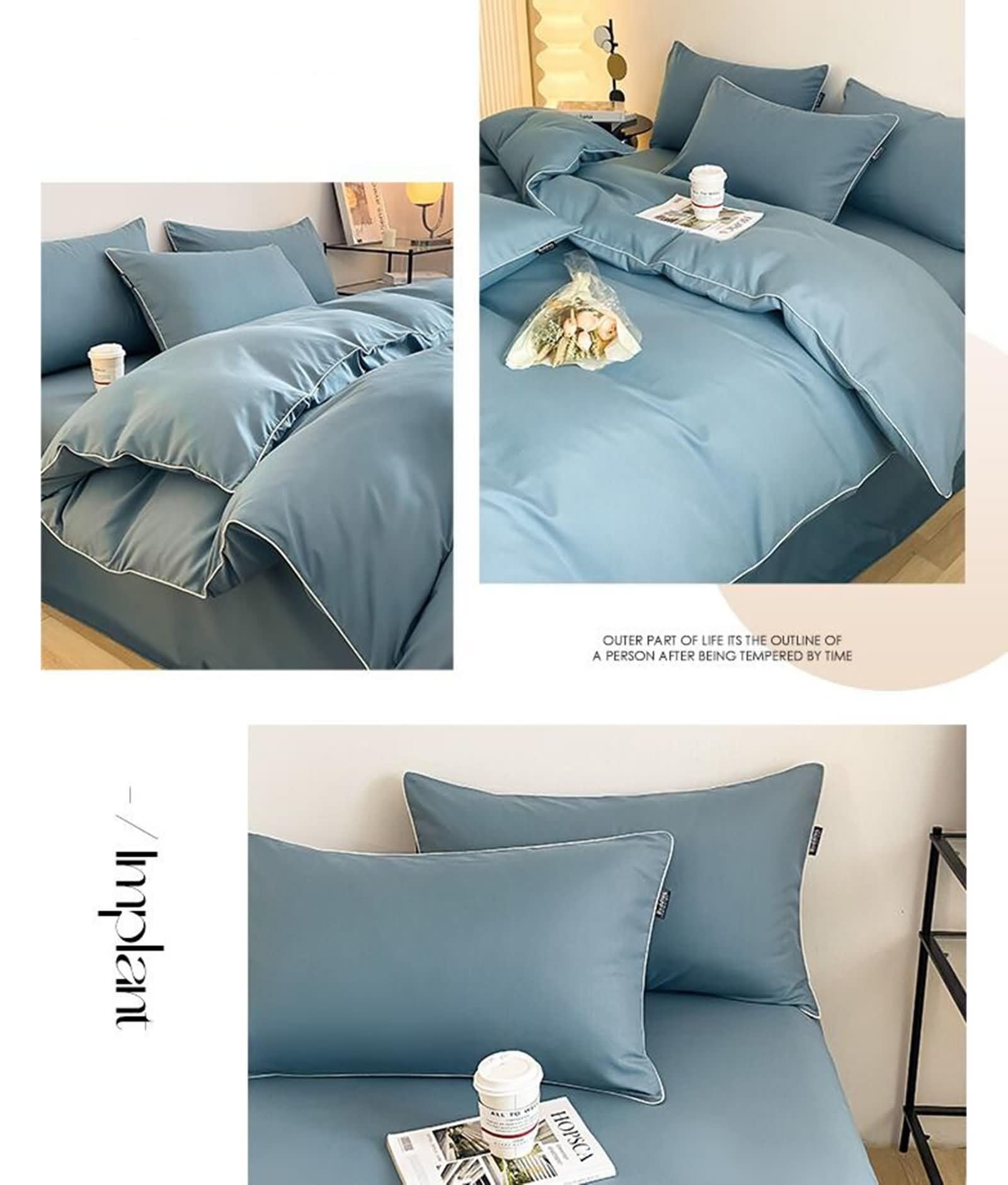 4-częściowy zestaw pościeli na łóżko 180 cm, poszwa na kołdrę 200 x 230 cm, prześcieradło z gumką 180 x 200 cm, 2 poszewki na poduszkę, jednokolorowa, mikrofibra z poliestru, jasnoniebieski
