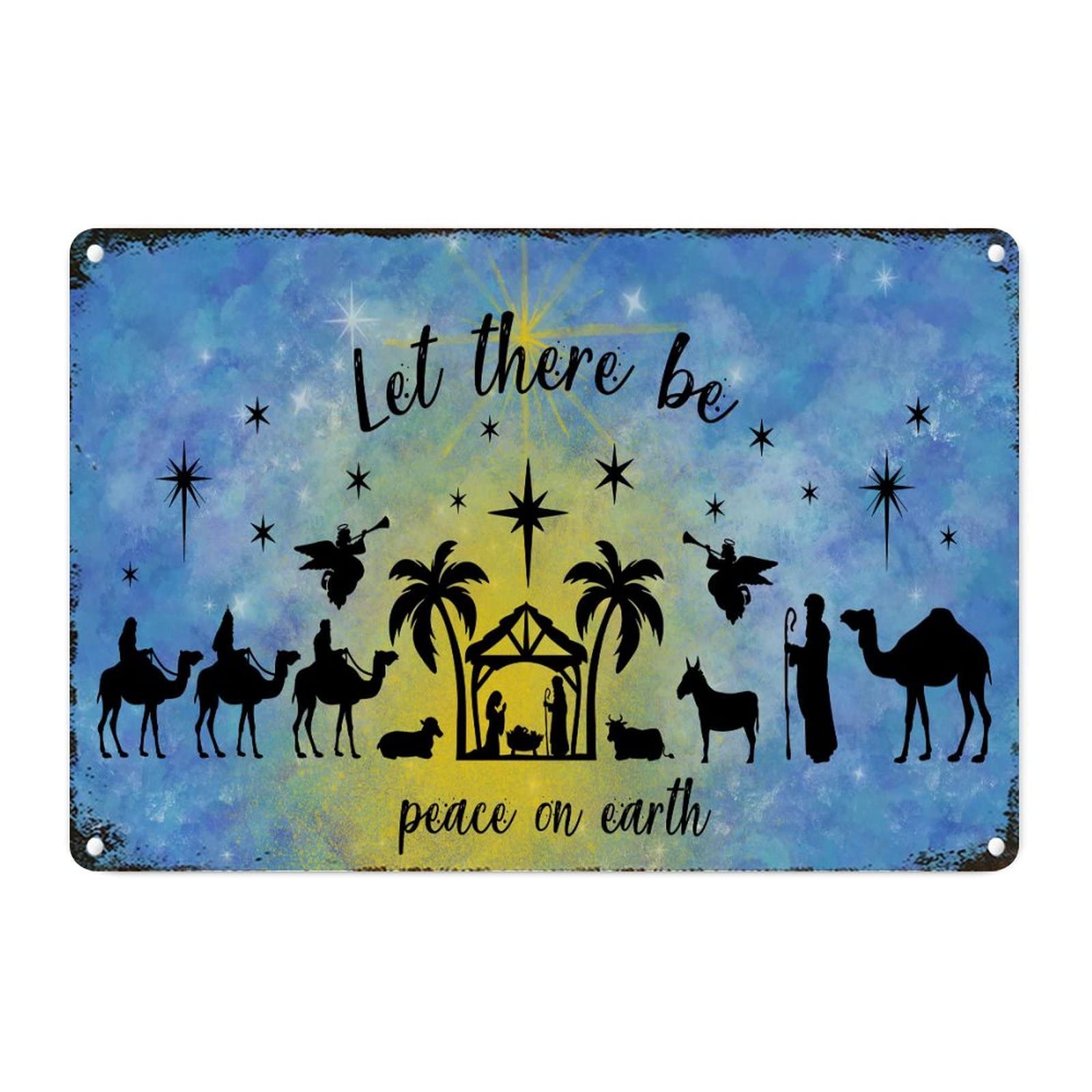 Plaque aquarelle bleu ciel étoilé en métal au design vintage artistique unique