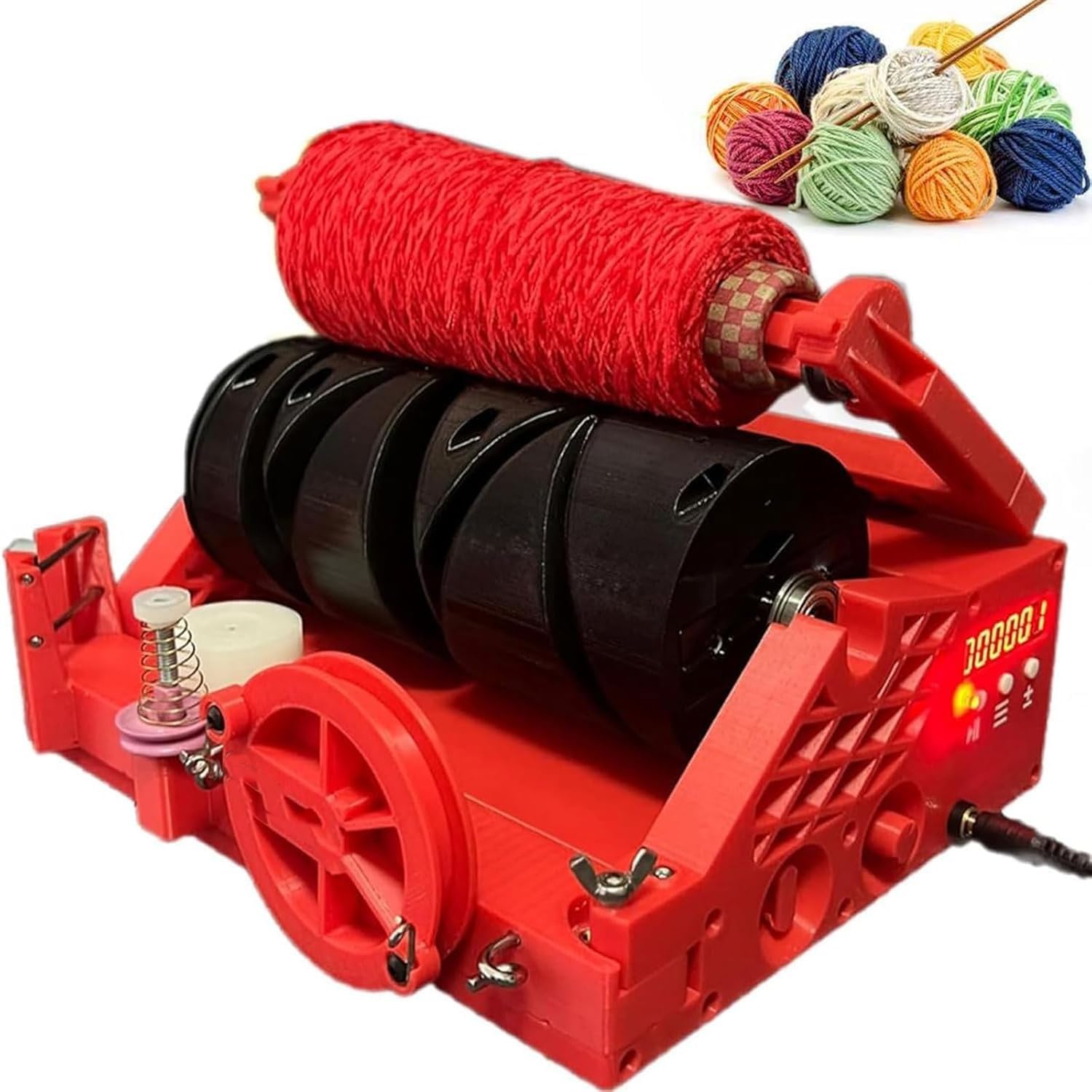 Bobinadora automática de cono de hilo con spinner eléctrico, calculadora de longitud y pantalla de 6 dígitos, función de pausa automática para coser y tejer ganchillo