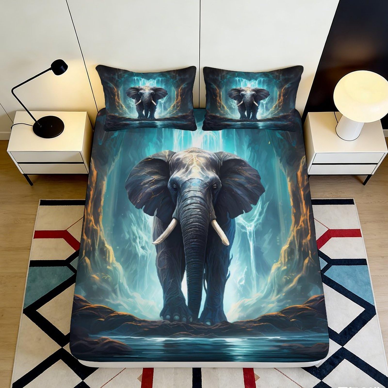3D Printed Majestic Elephant Fitted Sheet Microfiber Bedroom Decor Wild Nature Bed Cover Anti-Slip Easy Care for Home 90x200x25cm