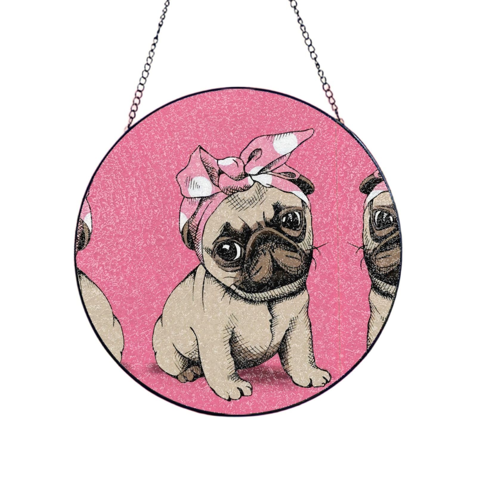 Phayah Cute Dog Print Glass Window Hanging Sun Catchers Suncatcher Decor For Birthday For Home Garden Porch 8in（20cm）