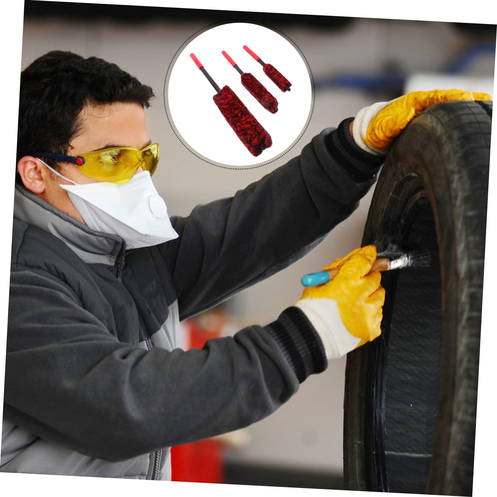 SOLUSTRE Spazzola per Pulizia delle Ruote 3 Pezzi Microfilamento | Manico in Plastica, Set Grande Medio Piccolo, Pulizia e Sicura per Cerchi e Fessure Colore Casuale