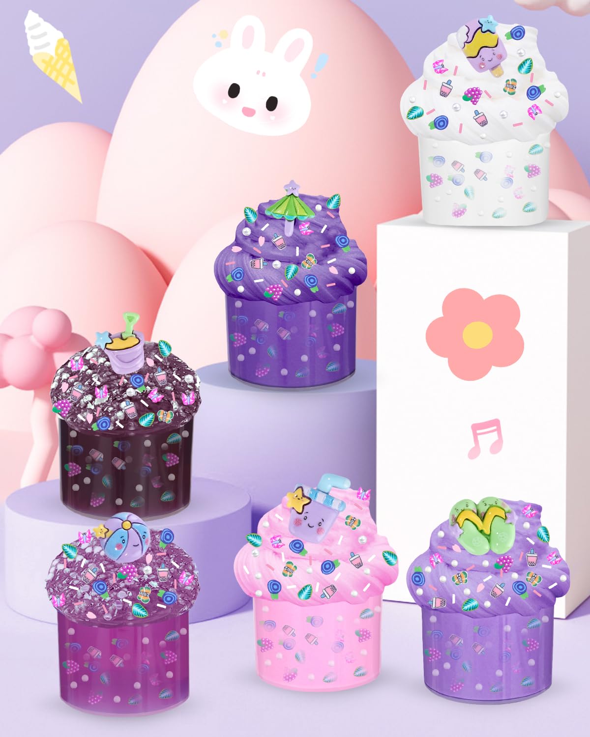 Zestaw 6 szt. fioletowych slime – puszysta chmura, masło i przezroczysty slime, crunchy slime dla dzieci, urodziny, Halloween, Boże Narodzenie, prezent dla dziewcząt i chłopców