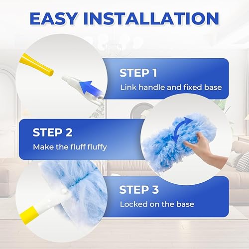 Miniatura 6 de Recambios de plumero de alta resistencia de 360 para Swiffer, 20 repuestos de plumero con 1 mango, muebles de polvo, persianas, ventiladores de