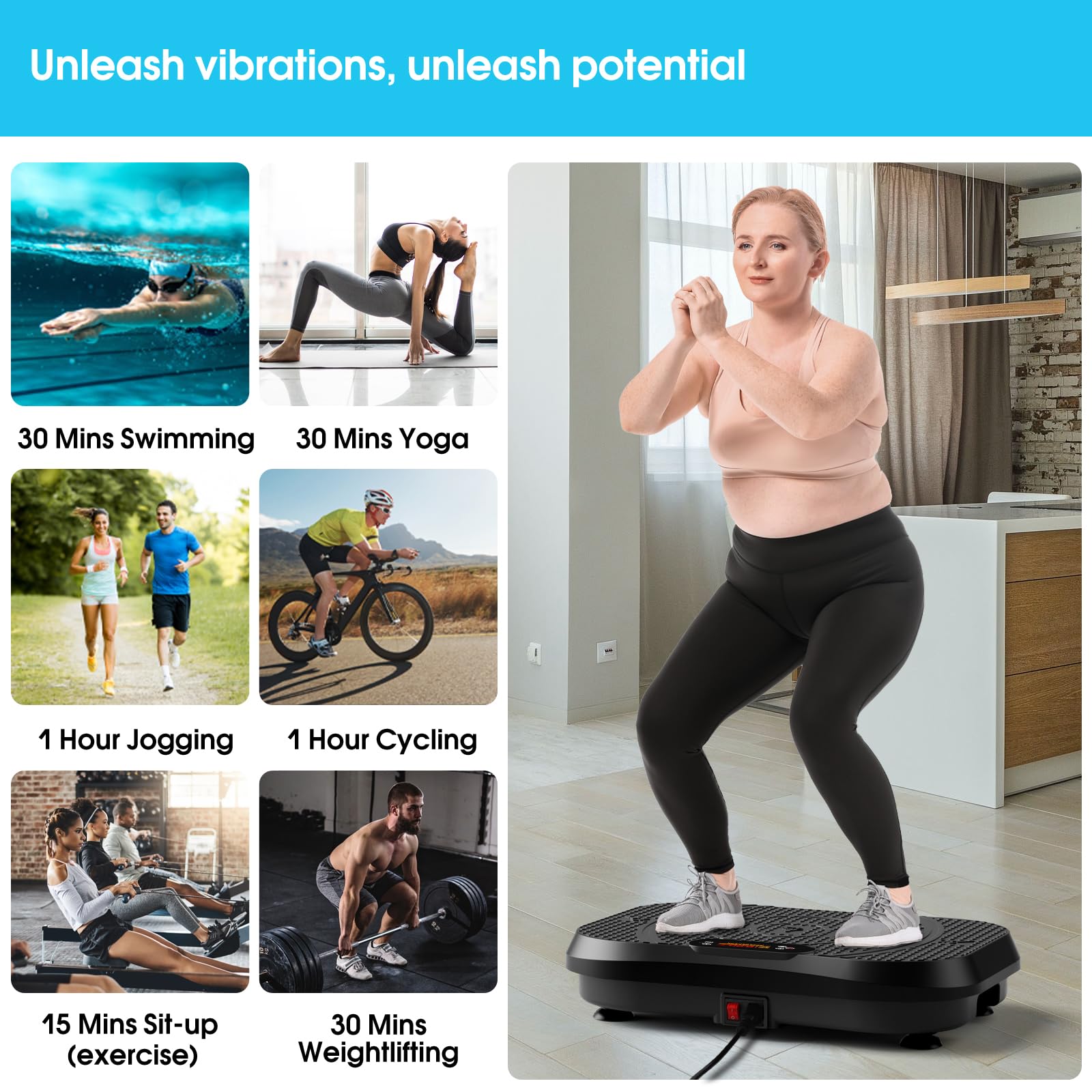 SoftGym Vibration Plate Exercise Machine for Lymphatic Drainage,Power Vibrate Stand Shake Board 450 Lbs Capacity Whole Body Workout Waver with Fitness Resistance Bands Weight Loss Gifts for Women Men