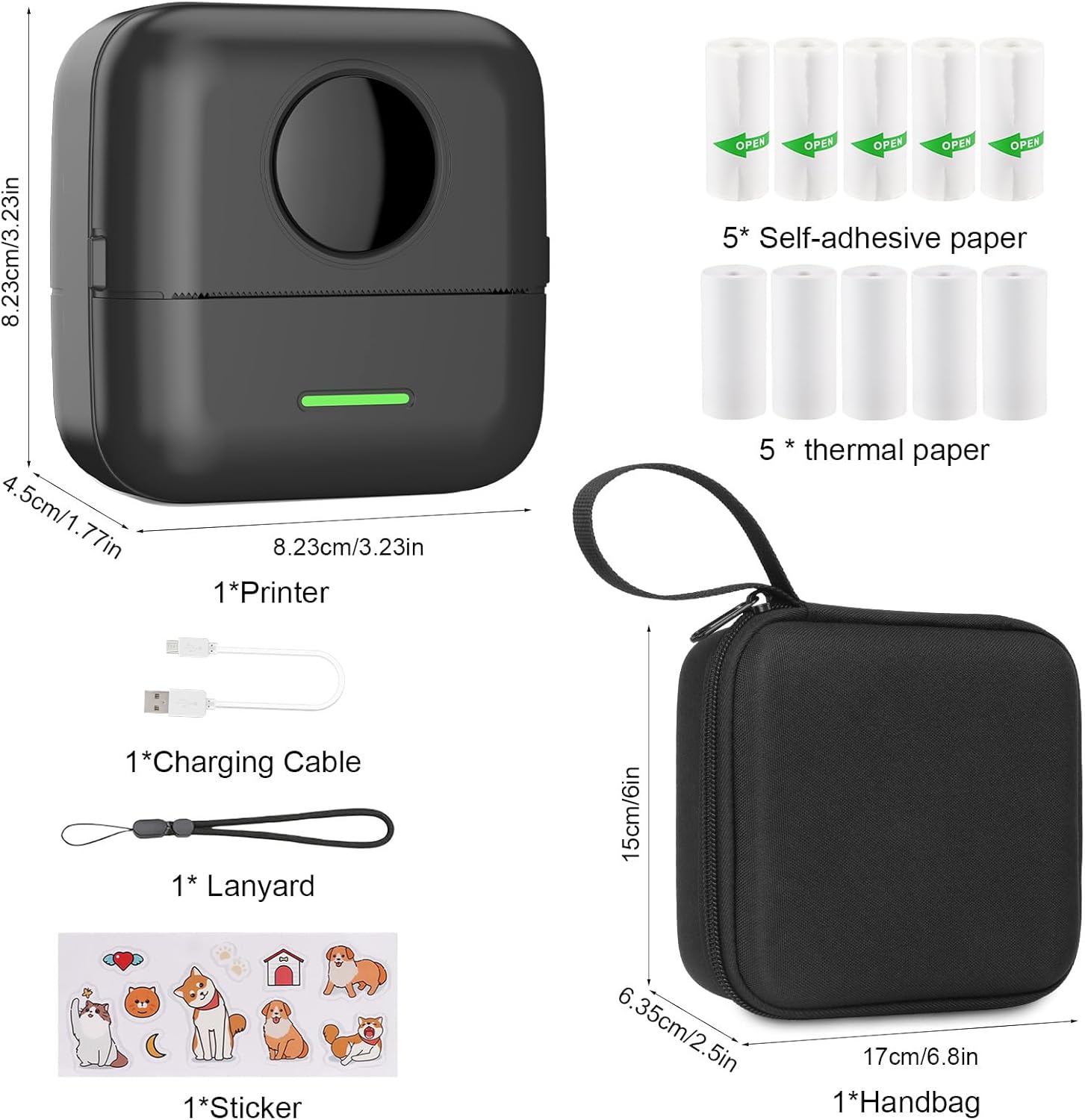 Print Pods Mini Sticker Printer Thermal Inkless Printer for iOS&Android with Hard Protection Storage Case,Bluetooth Label Maker with 11 Rolls Thermal Paper＆Sticker for Photo Receipt DIY