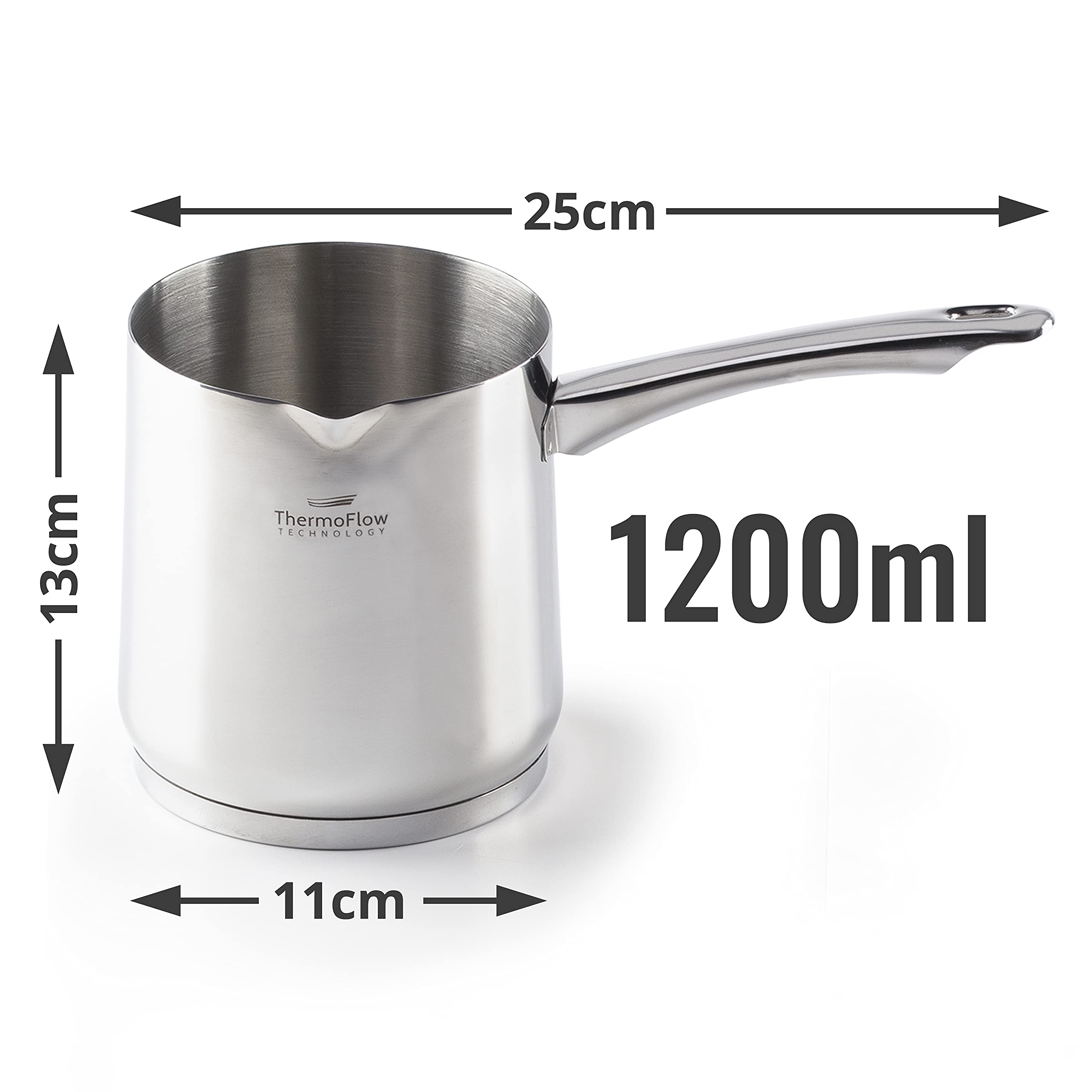 ROSMARINO Indukcyjny dzbanek do kawy Cezve ze stali nierdzewnej 300 ml – nowoczesny turecki dzbanek do kawy Cezve z 3-warstwowym stalowym dnem (300 ml (Wszystkie płyty kuchenne, 1200 ml)