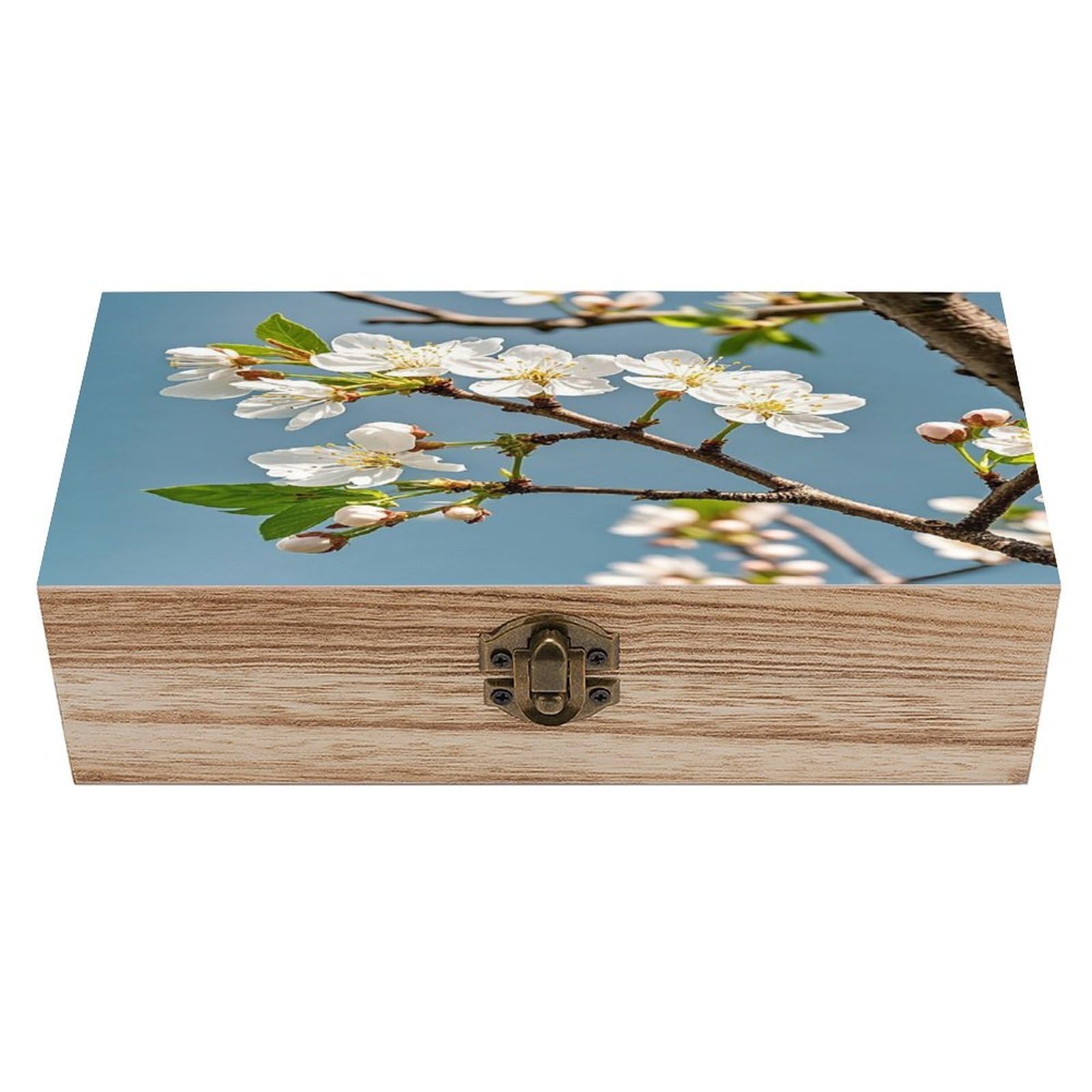 FekiLoot Cherry Blossom Tree Branch Wooden Box with Hinged Lid Vintage Storage Box Beautifully Keepsake Boxes Jewellery Organiser & Trinket Holder Unique Gift Ideas for Men & Women