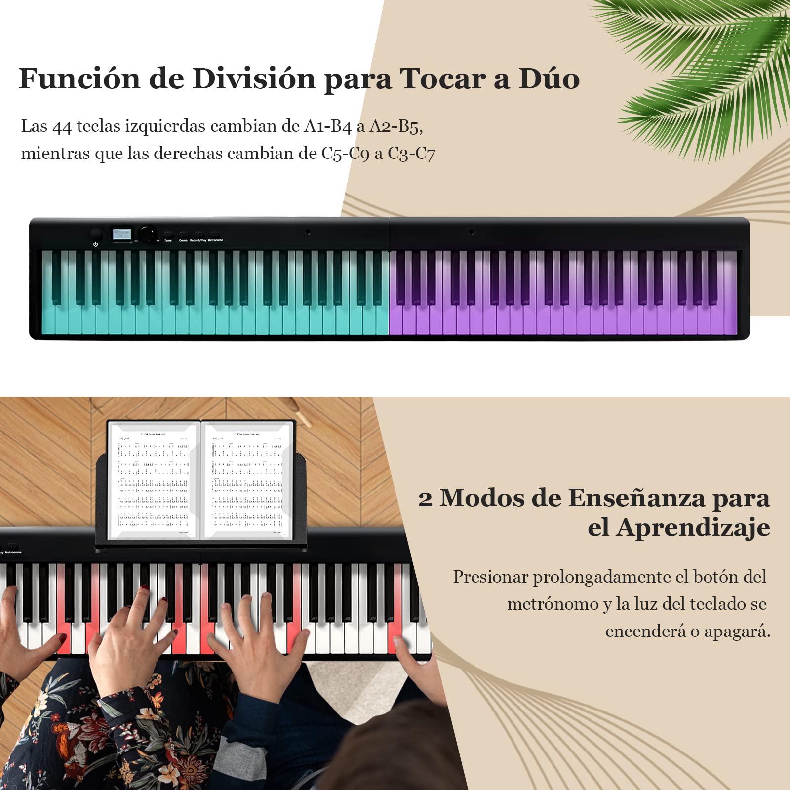COSTWAY Piano Digital 88 Teclas, Teclado Electrónico Portátil con Teclas Pesadas, con Función Bluetooth, Interfaz MIDI, Altavoces, Sordina, y Bolsa de Transporte (con Atril, Negro)