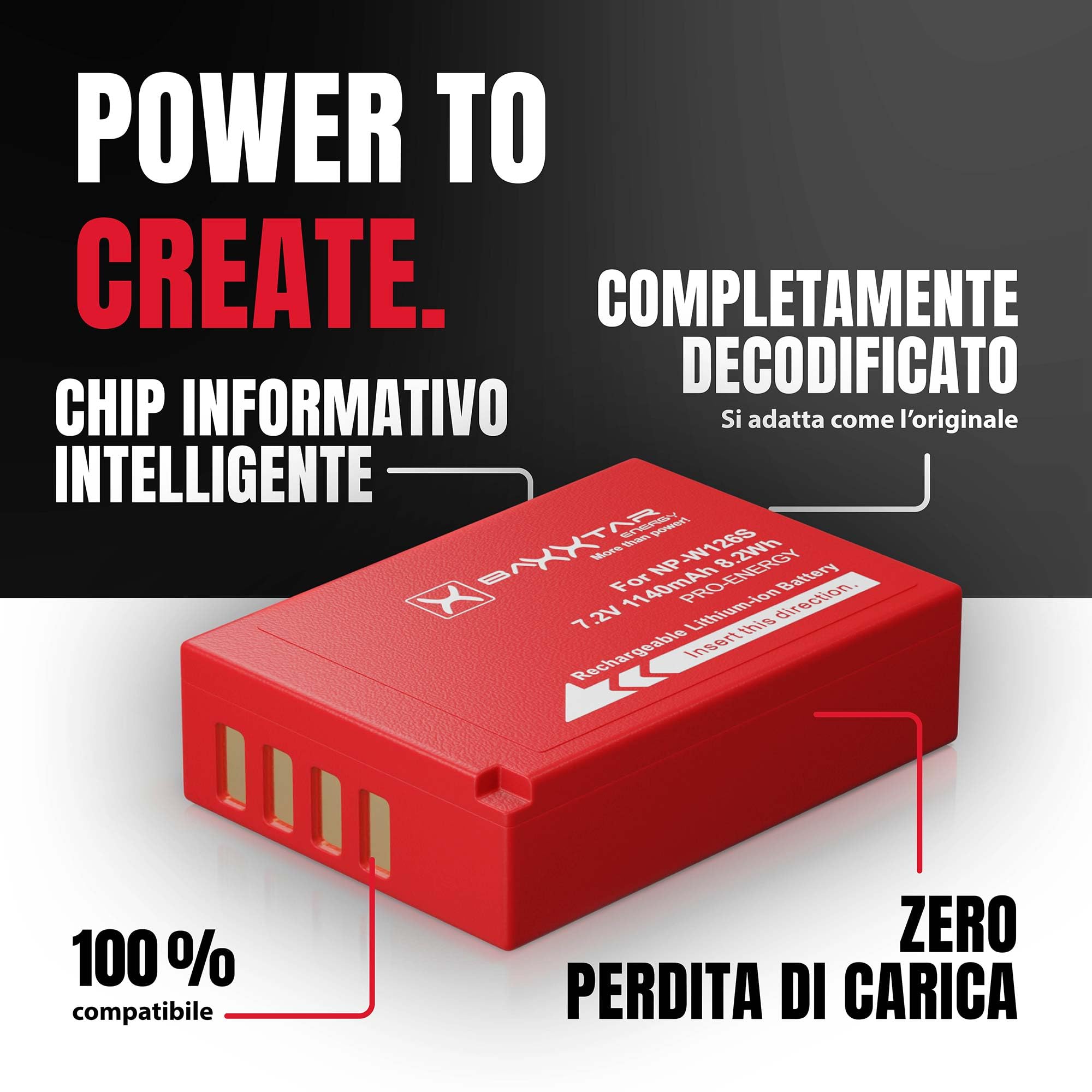 Baxxtar Pro 2X NP-W126s Batteria 1140mAh – Ricambio per Fujifilm NP-W126s / NP-W126 – per X100F X100V X100VI X-T3 X-T20 X-T30 X-T50 X-S10 X-Pro2 X-E4 X-M5 – doppia riserva