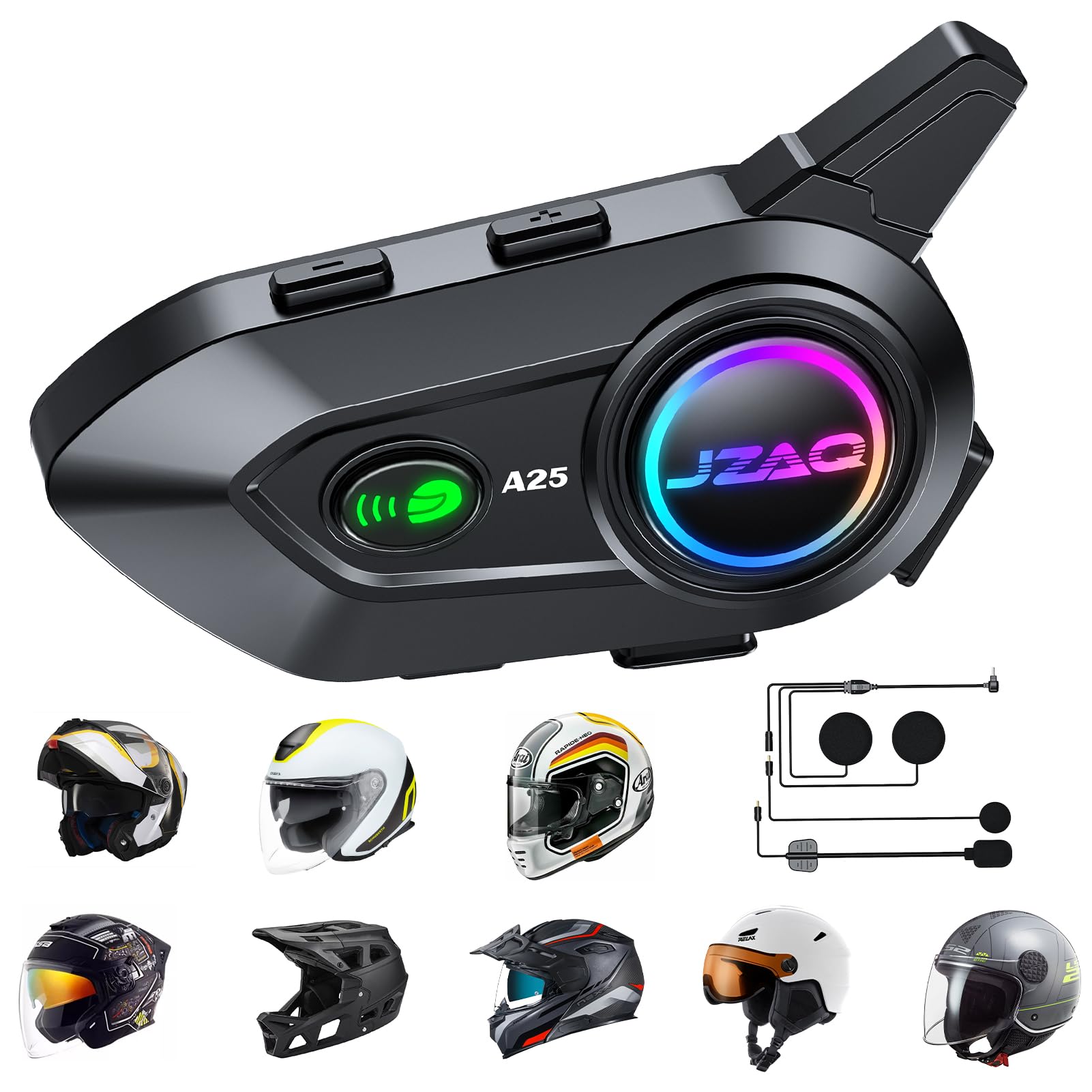 Altoparlanti e citofono Bluetooth per casco – Sistema di comunicazione con cancellazione del rumore a 2 piloti per moto, 1000 mAh